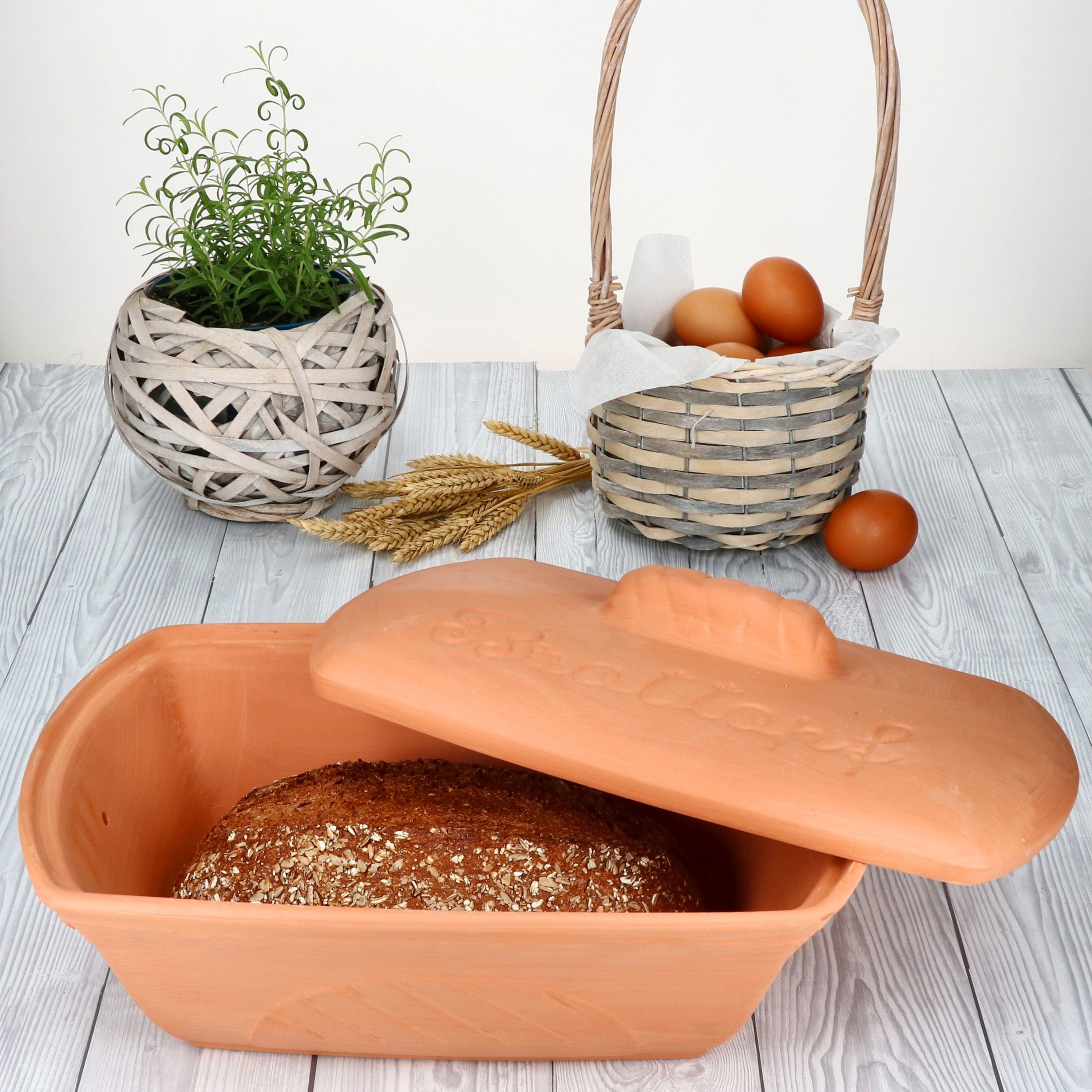 MamboCat Brotkasten Terra Brottopf Brotkasten mit Deckel Brötchen Aufbewahrungsbox Ton, Ton