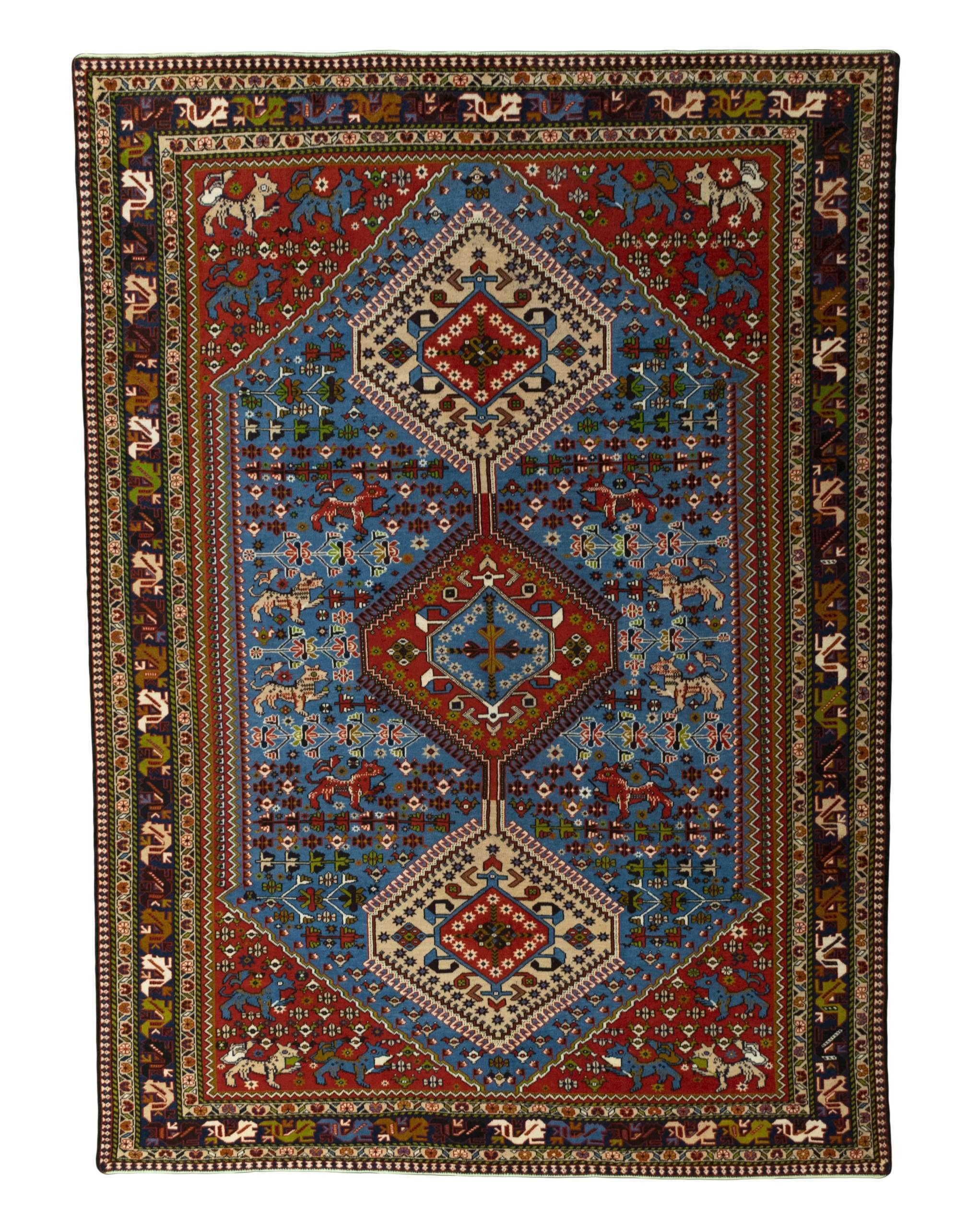 CABBEL Orientteppich 307x221 cm Perser Yalameh Blau Schurwolle Handgeknüpft Nomaden Unikat, rechteckig, Höhe: 7 mm, 100% Schurwolle – weich, pflegeleicht, traditionelle Knüpfdichte