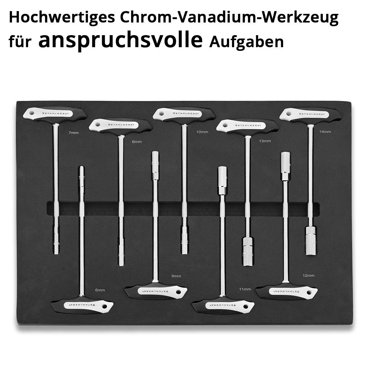 STAHLWERK Steckschlüssel Werkzeugwageneinlage T-Griff Schraubendreher-Satz (Set, 9 St), Schweißer-Gripzangen inklusive Transportkoffer