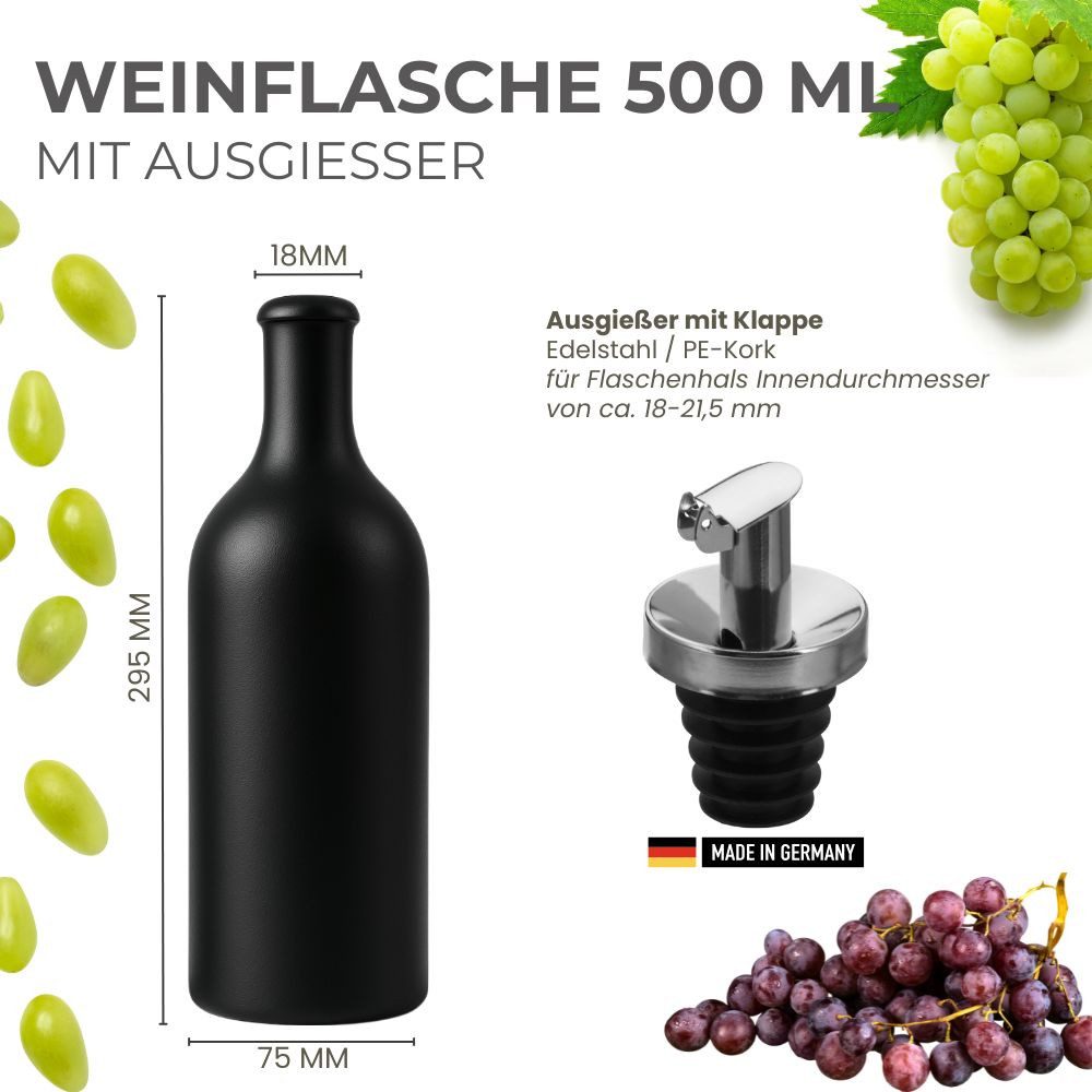 mikken Ölspender Ölflasche Keramik 500 ml Steingut mit Ausgießer, Ausgießer mit patentiertem Tropfen-Rückfluss-System - made in Germany
