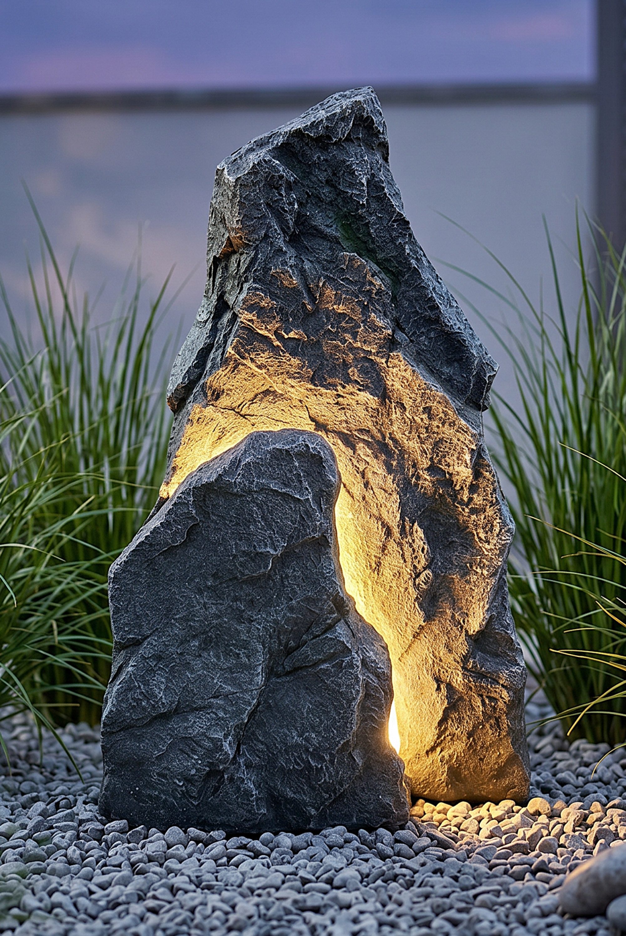 Arnusa Gartenfigur LED Gartenfelsen Teichdeko Gartenleuchte Dekoleuchte 48 cm, (Leuchtfelsen), realistische Steinoptik