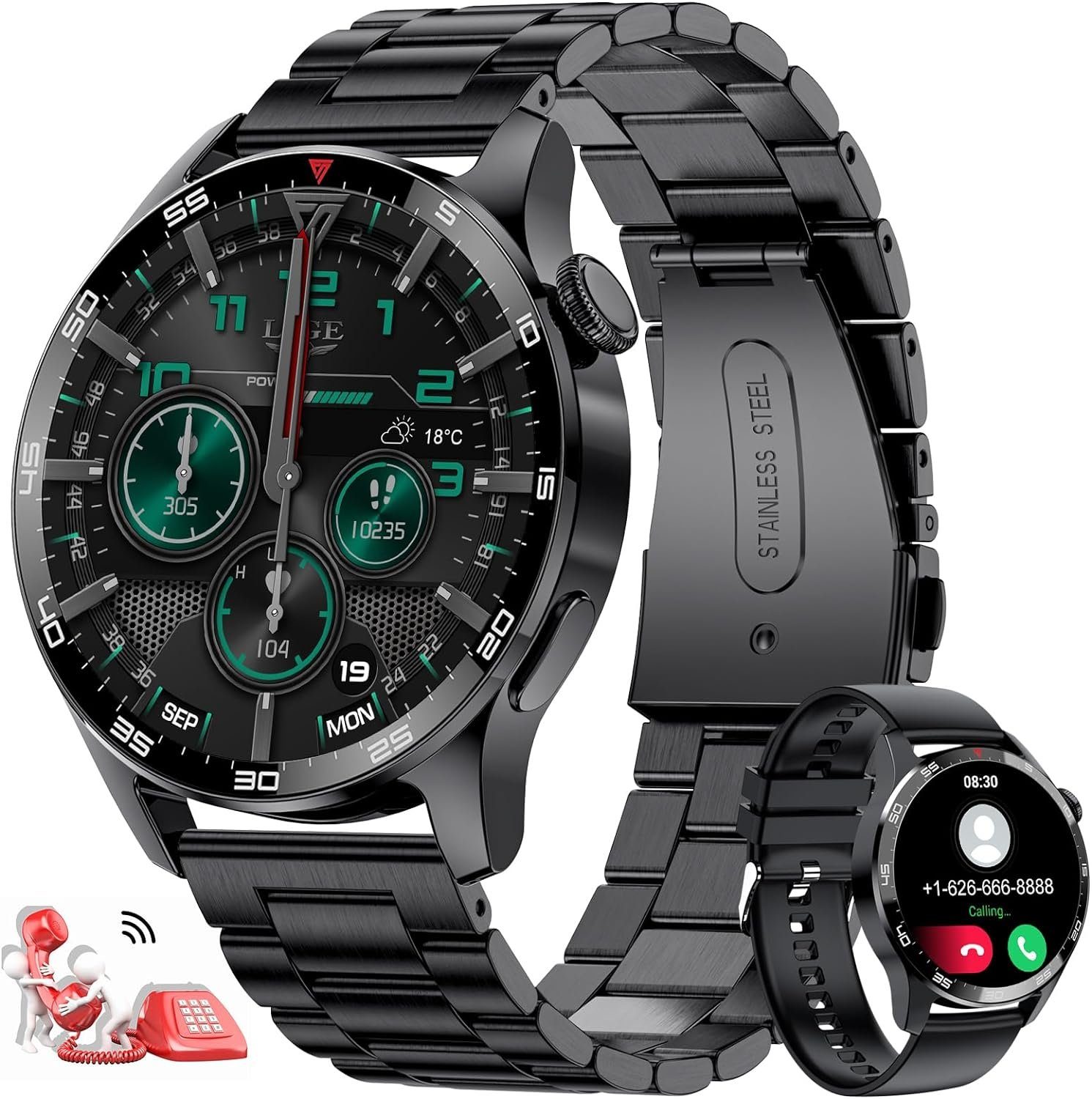 Lige Smartwatch (1,32 Zoll, Android iOS), mit Telefonfunktion 100+ Sportmodi Fitness Tracker IP67 Wasserdicht