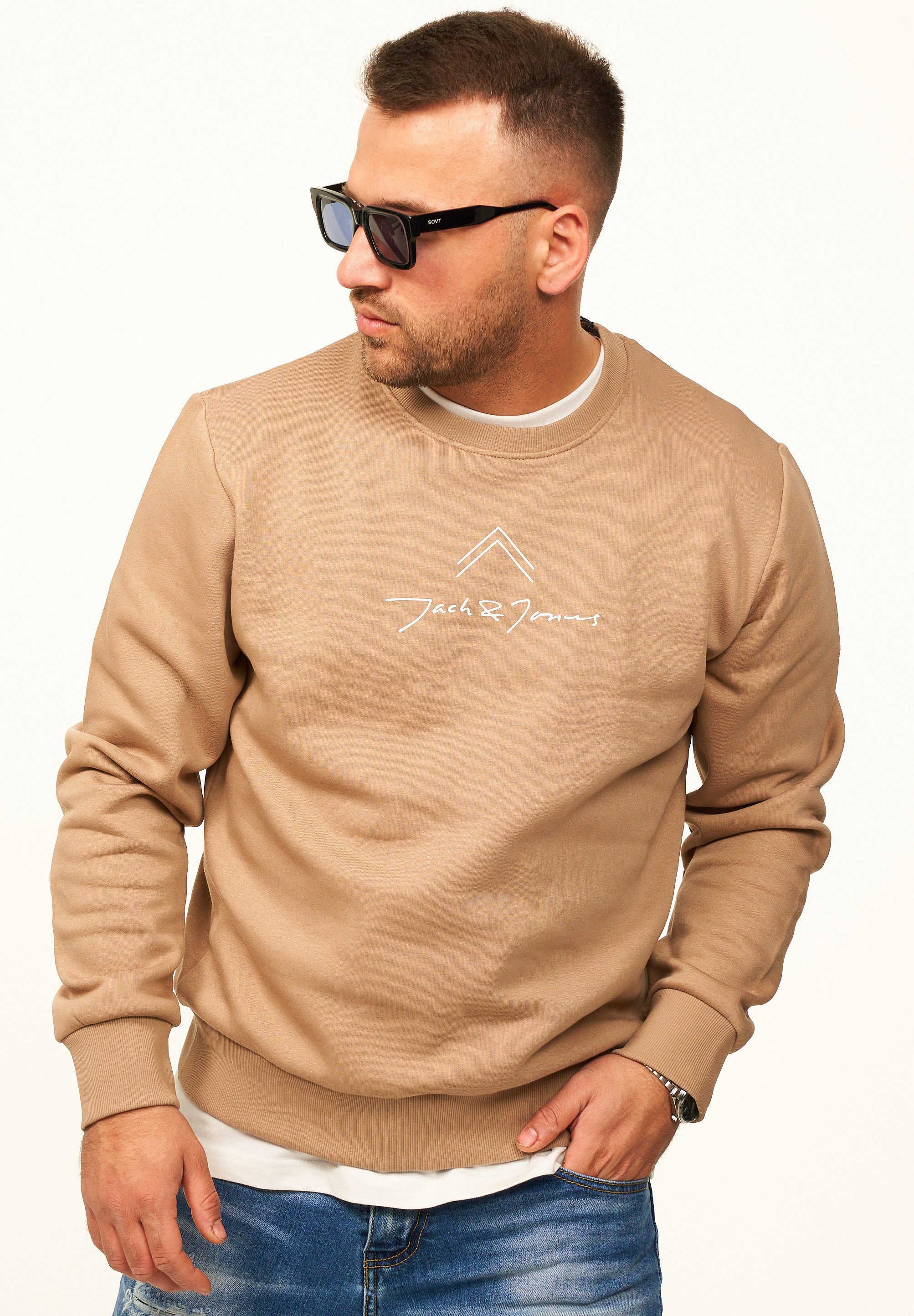 Jack & Jones Sweatshirt Pullover - Rundhalspullover mit Crew-Neck im Regular Fit für Herren Männer Sweatpullover mit Print aus Baumwollmischung
