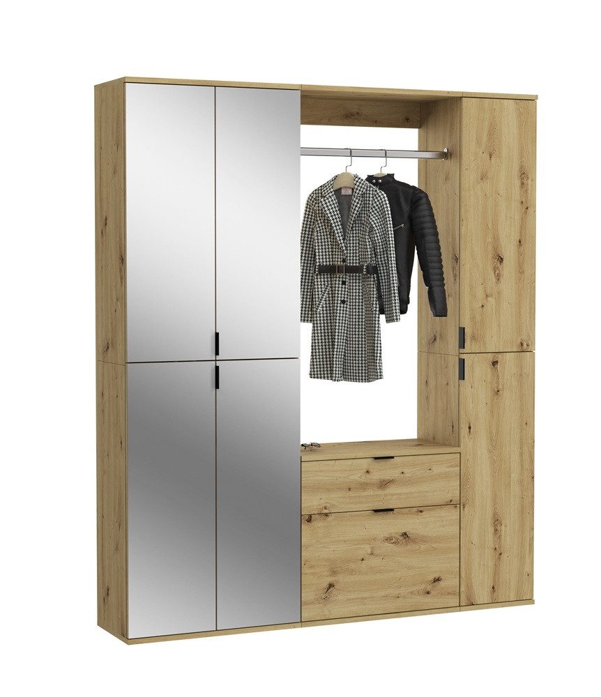xonox.home Garderoben-Set Garderoben Set Projekt X 2, Artisan Eiche / Spiegeltüren, 3-teilig, (3-St), Kompaktgarderobe