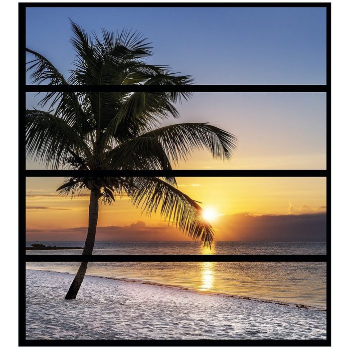 Wallario Möbelfolie Palme am Strand - Sonnenuntergang über dem Meer