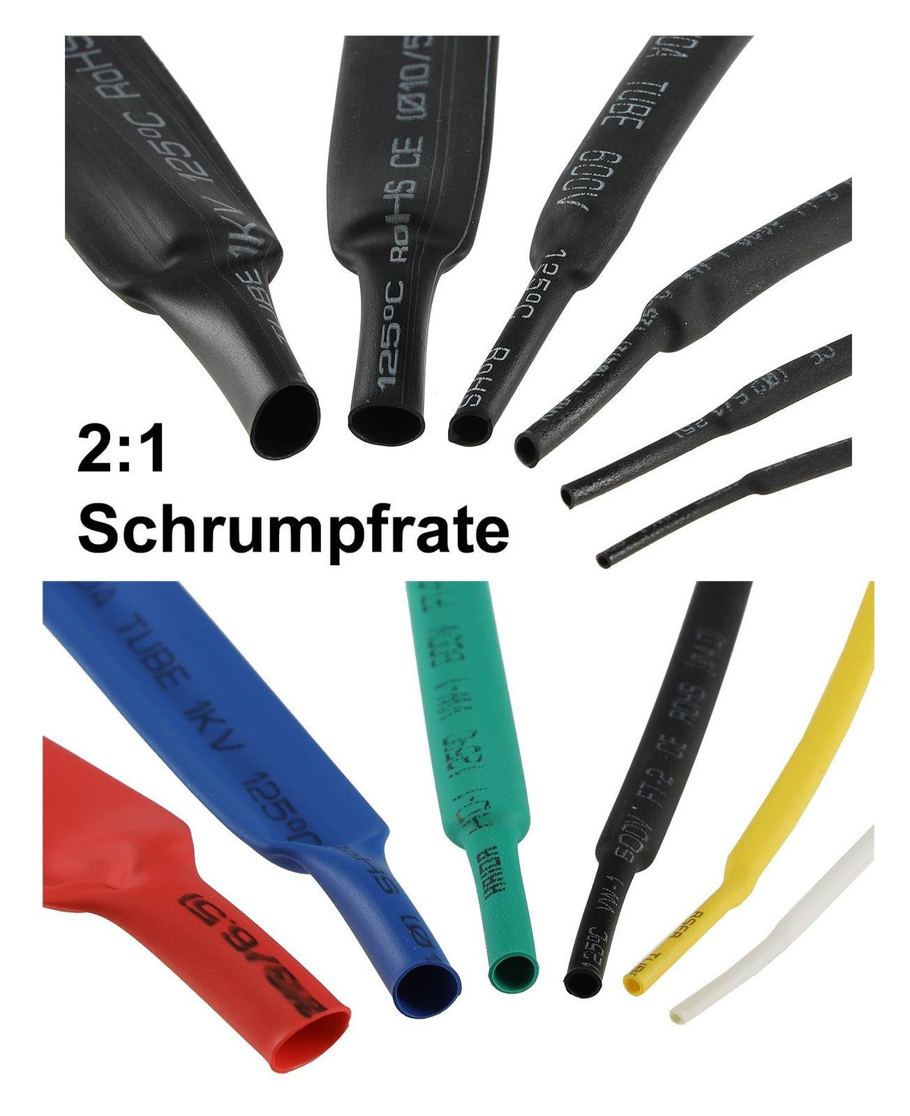 ChiliTec Wärmeschrumpfschlauch Schrumpfschlauch Sortiment 200 teilig lose schwarz bunt