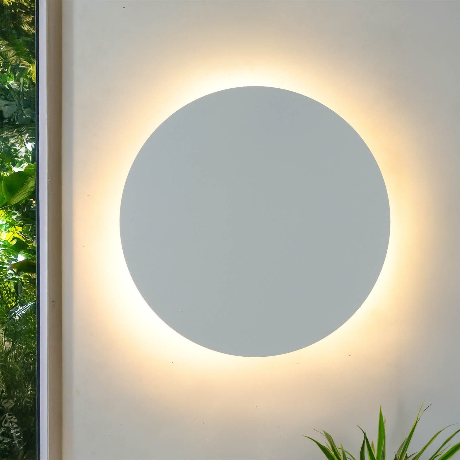 Licht-Erlebnisse Wandleuchte KAPILA, ohne Leuchtmittel, flach rund Ø 30 cm indirektes Licht G9 Weiß Metall Modern
