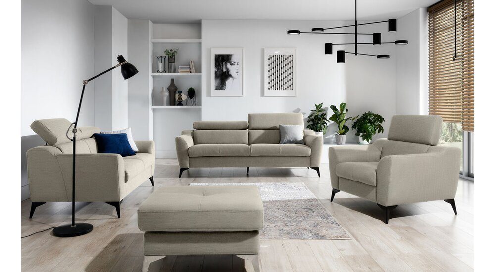99rooms Polstergarnitur Pendleton, (Set (4-tlg), Couchgarnitur), 2-Sitzer Sofa, 3-Sitzer Sofa, Hocker und Sessel, Kopfteilverstellung