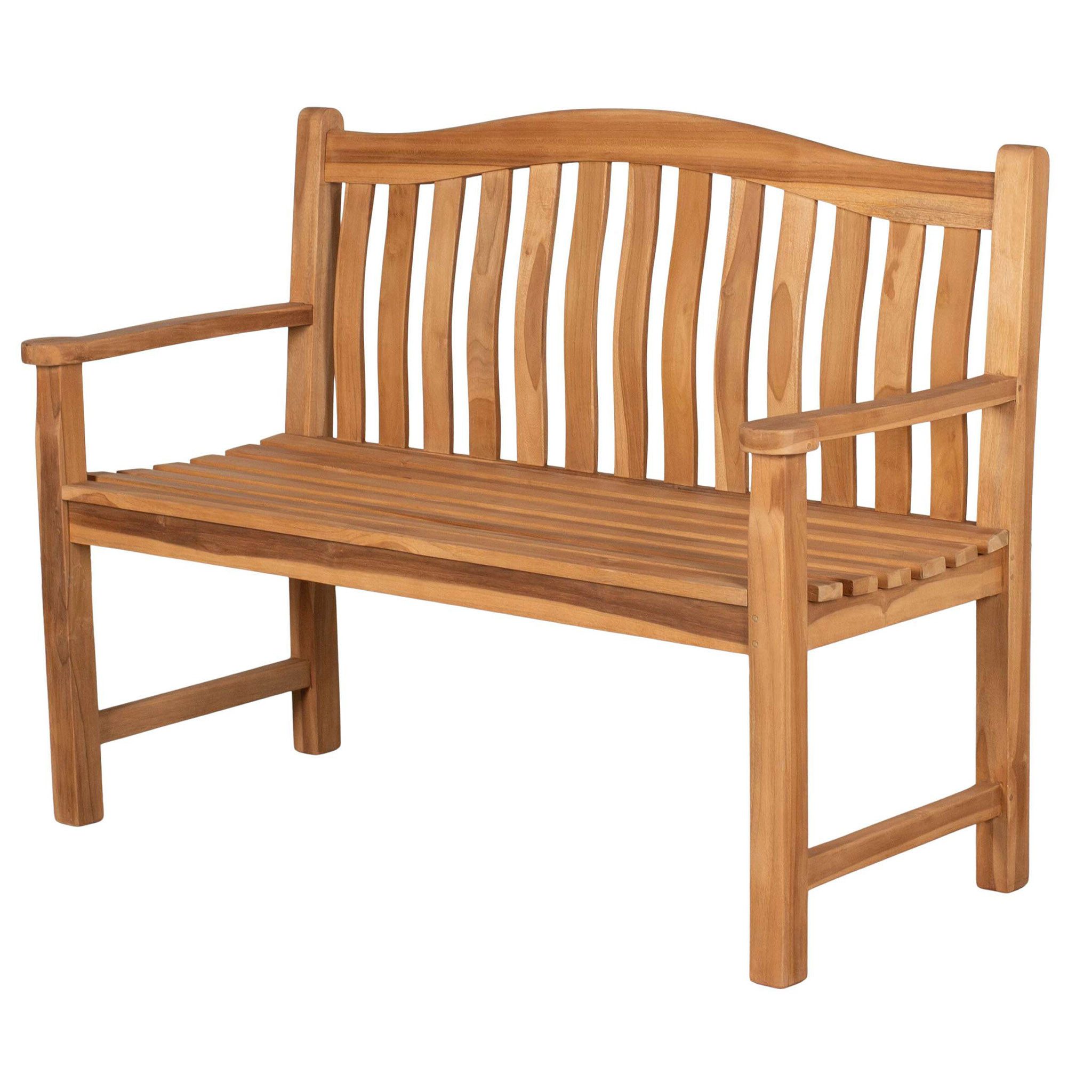 bene living Gartenbank Korfu 120 cm - Teakholz, geschwungende Armlehnen - Rückenlehnen in Sprossenoptik