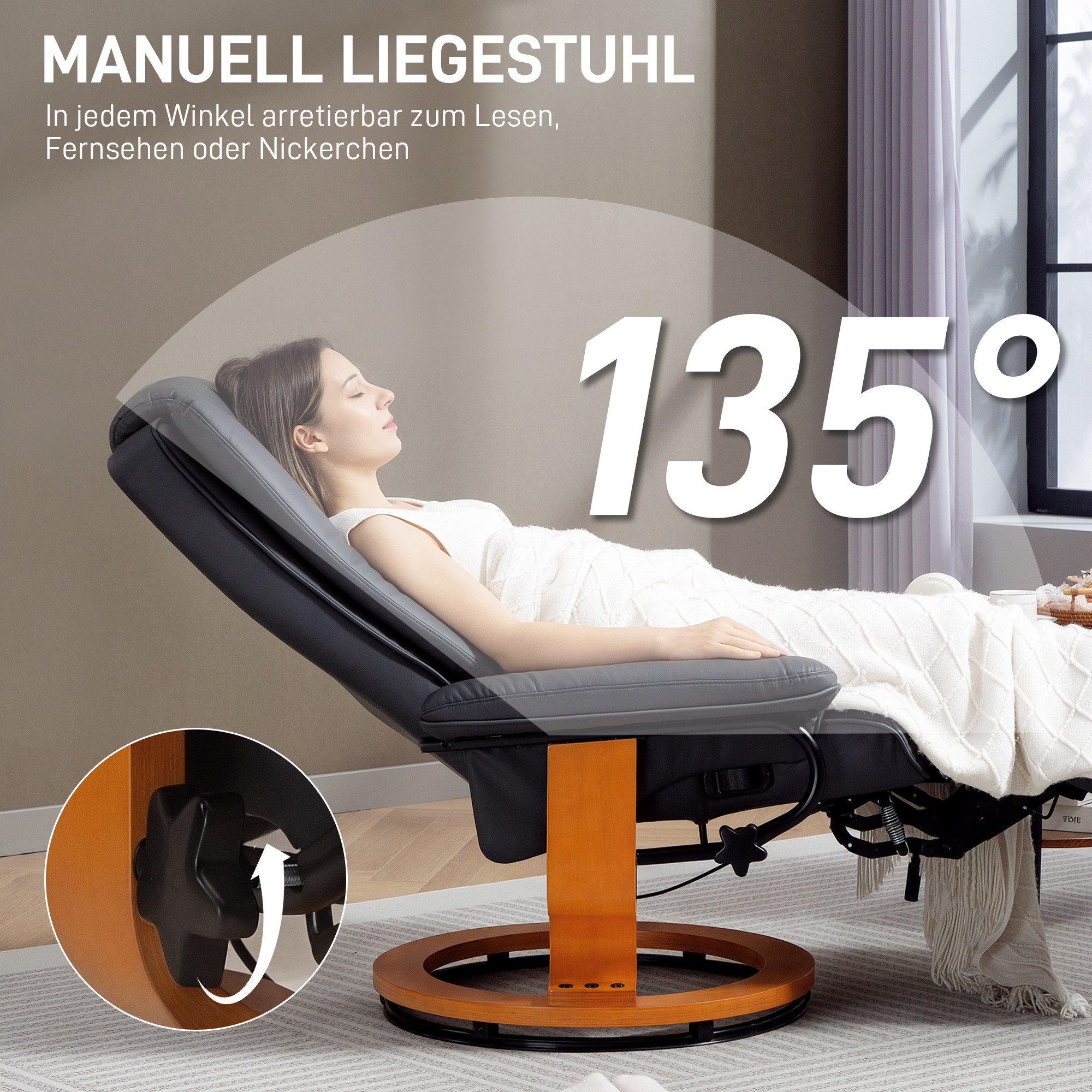 HOMCOM Relaxsessel Fernsehsessel mit Liegefunktion, verstellbarer Rückenlehne (Liegesessel, 1-St., TV-Sessel), für Wohnzimmer, Schlafzimmer, Dunkelgrau – Bild 4 von 5