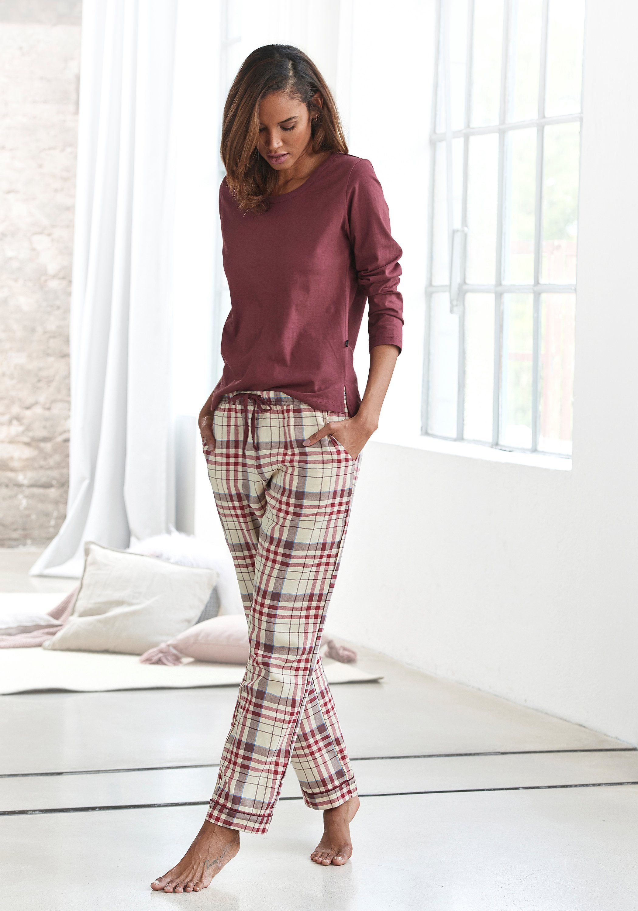 H.I.S Pyjama mit karierter Schlafhose online kaufen | OTTO