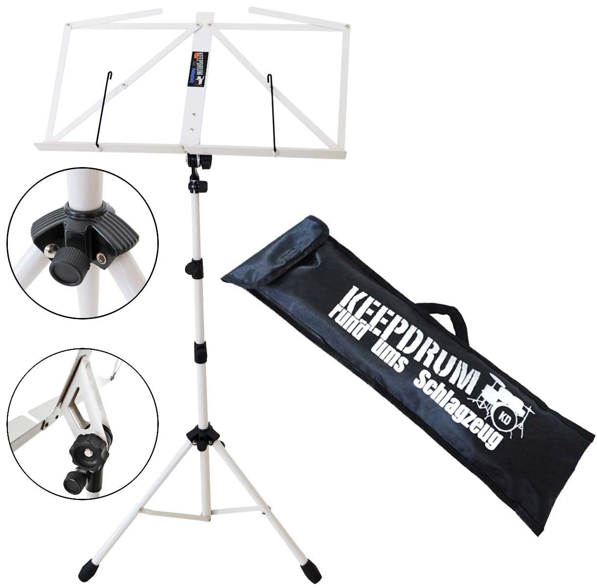 keepdrum Notenpult keepdrum MUS3WH Notenständer Weiss mit Tasche, Vorteils-Set
