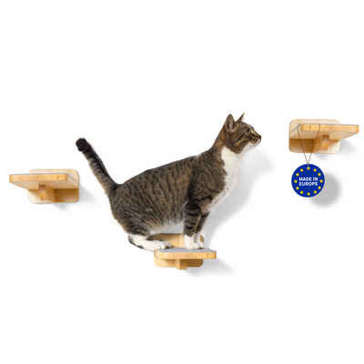 WOOWOOD Katzen-Kletterwand Katzentreppen 3er-Set für kleine und große Katzen, Katzentreppe für die Wand; Stabil; Aus Holz gefertigt; Rutschfest