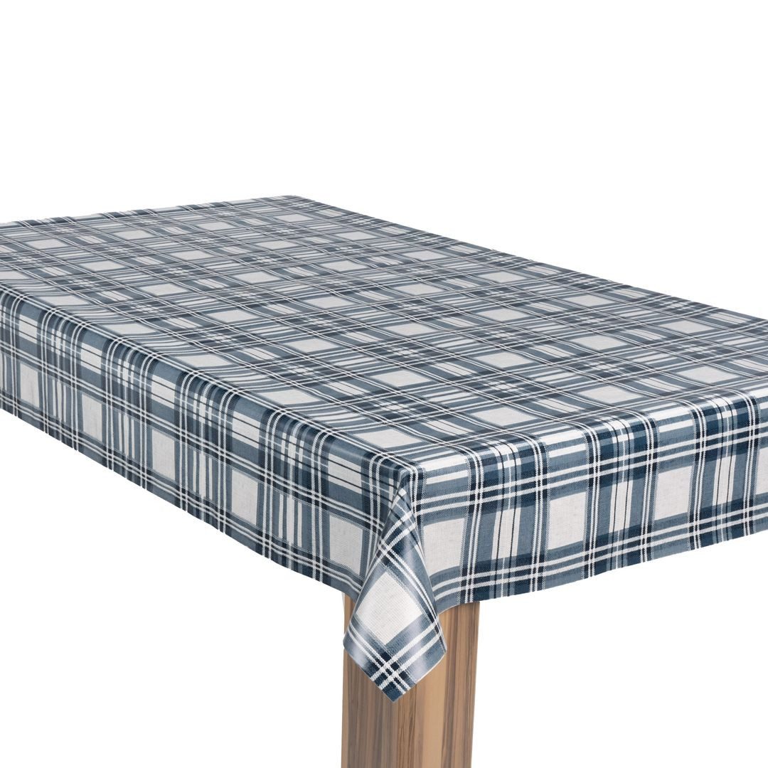 laro Tischdecke Wachstuch-Tischdecke Gartentischdecke Karo Weiß Dunkelblau günstig online kaufen