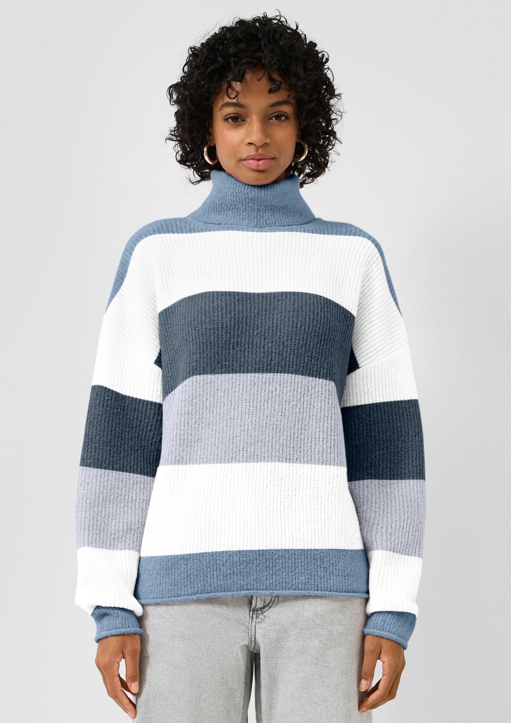 QS Longpullover Strickjacke Rollkragenpullover mit Streifen