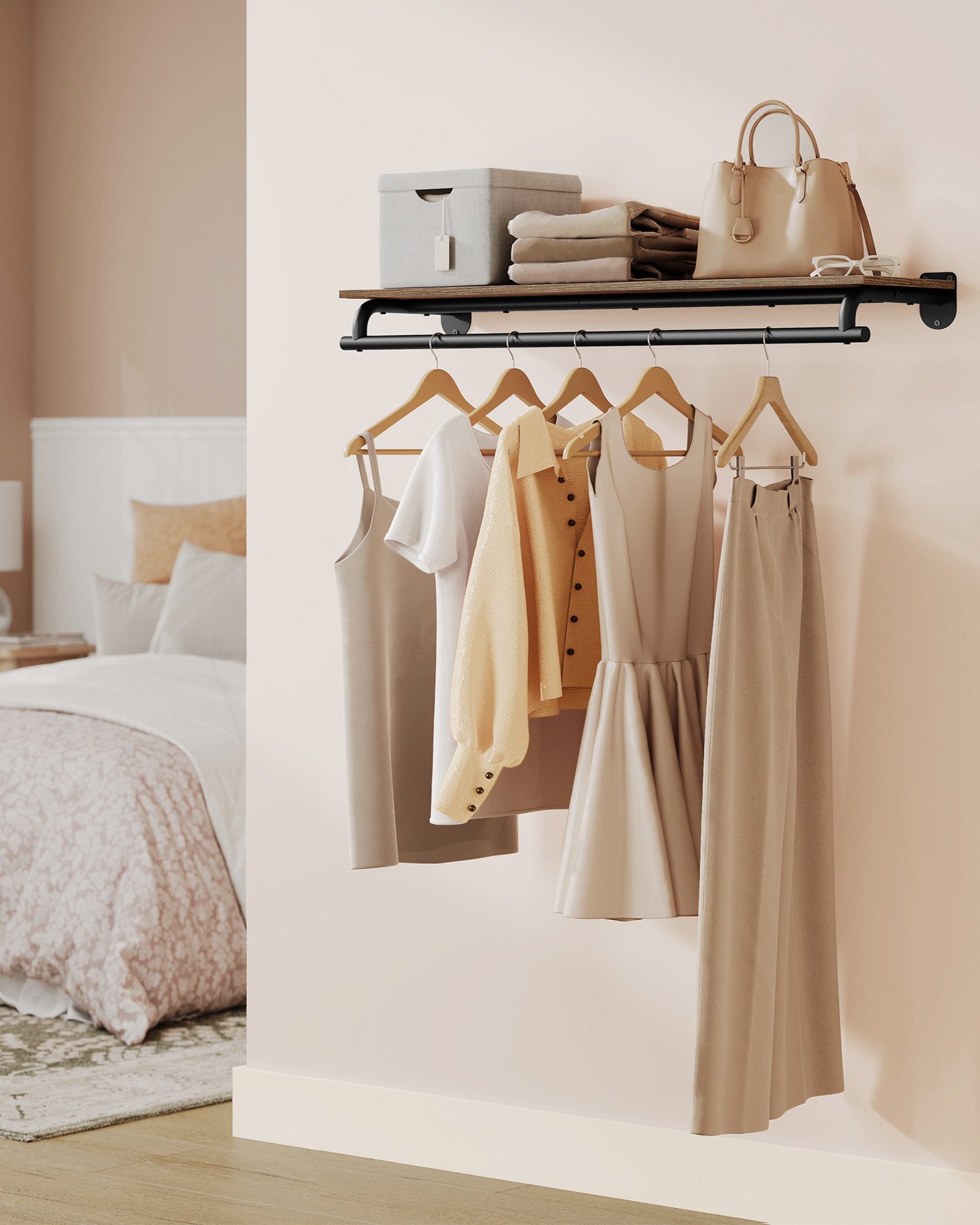 SONGMICS Wandgarderobe, Garderobe, Wandregal mit Kleiderstange, Schlafzimme günstig online kaufen