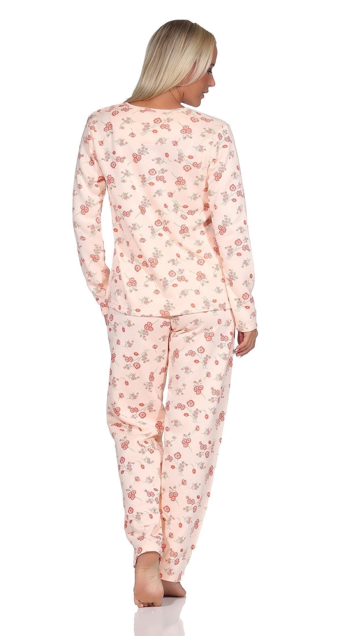 Pyjama (2 Aprikose 2XL Gr. Pyjama EloModa zweiteiliger Damen tlg) XL Schlafanzug, Thermo L Winter M