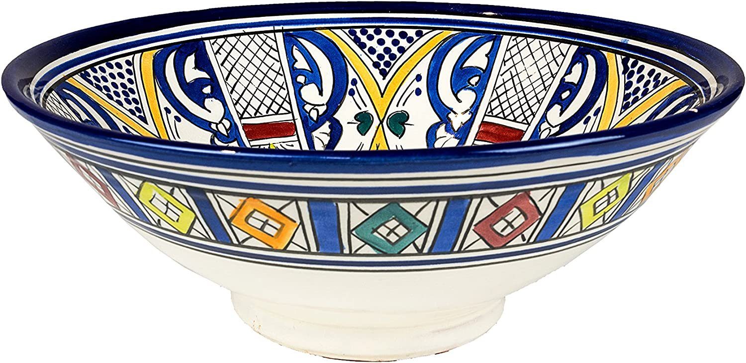 Marrakesch Orient & Mediterran Interior Obstschale Orientalische  Keramikschale Schale Rund Amsah Ø 30cm Groß, Handarbeit