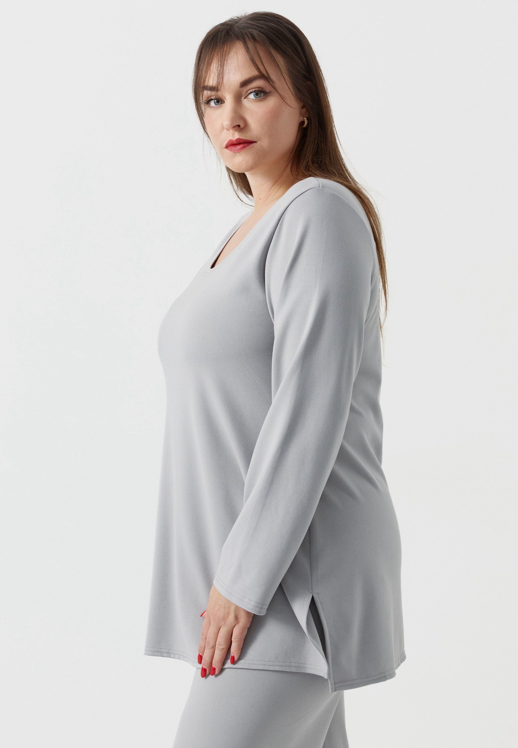 Kekoo Elasthan 'Essential' A-Linie mit Tunikashirt Grau Shirt Longsleeve