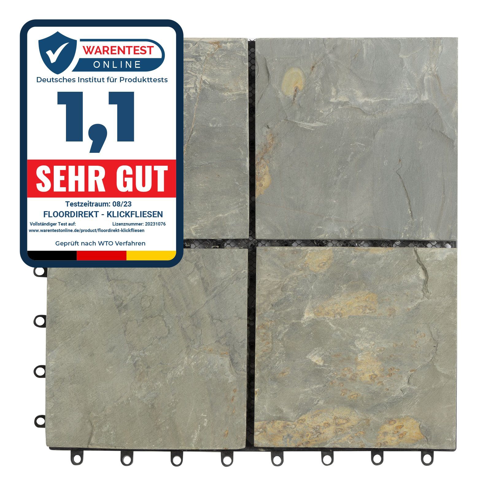 Floordirekt Klickfliese Naturstein, 30 x 30 cm, Terrassenfliese mit