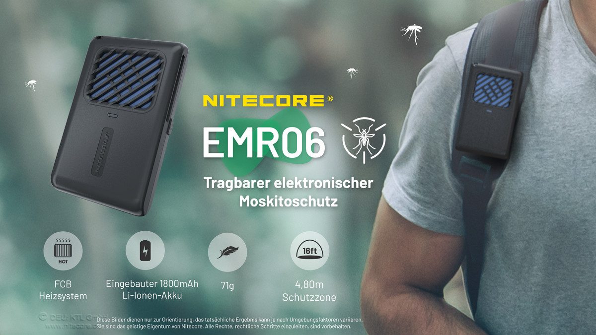 Nitecore Insektenabwehrgerät Nitecore EMR06, mobile Mückenabwehr, 4,8 Meter Schutzzone, ideal für
