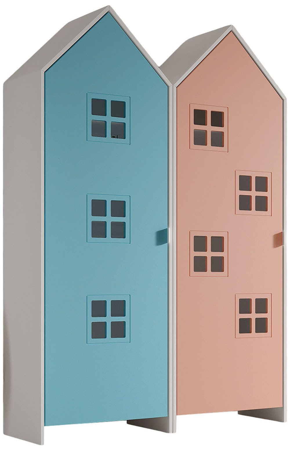 Vipack Kleiderschrank Set Casami Bruges in trendigem Design, 2 Kleiderschränke (2-St., Schranktüren in verschiedenen Farbkombinationen und Fensteranordnungen) variable Anordnung, Kleiderschränke mit Böden und Kleiderstange