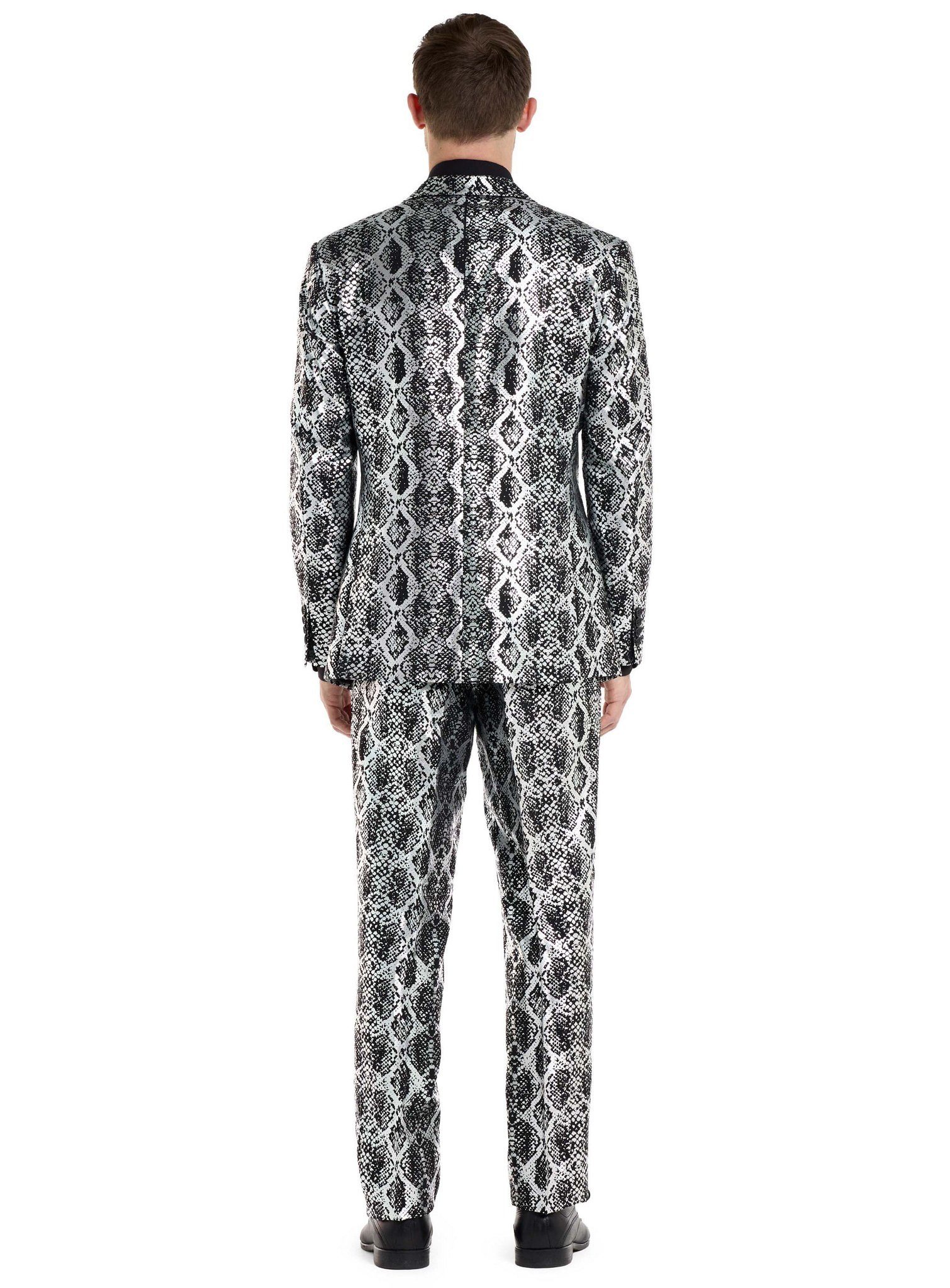 Opposuits Partyanzug Silver Snakes Anzug, Cobrastyle: ein Anzug aus glänzend silberner Schlangenhaut