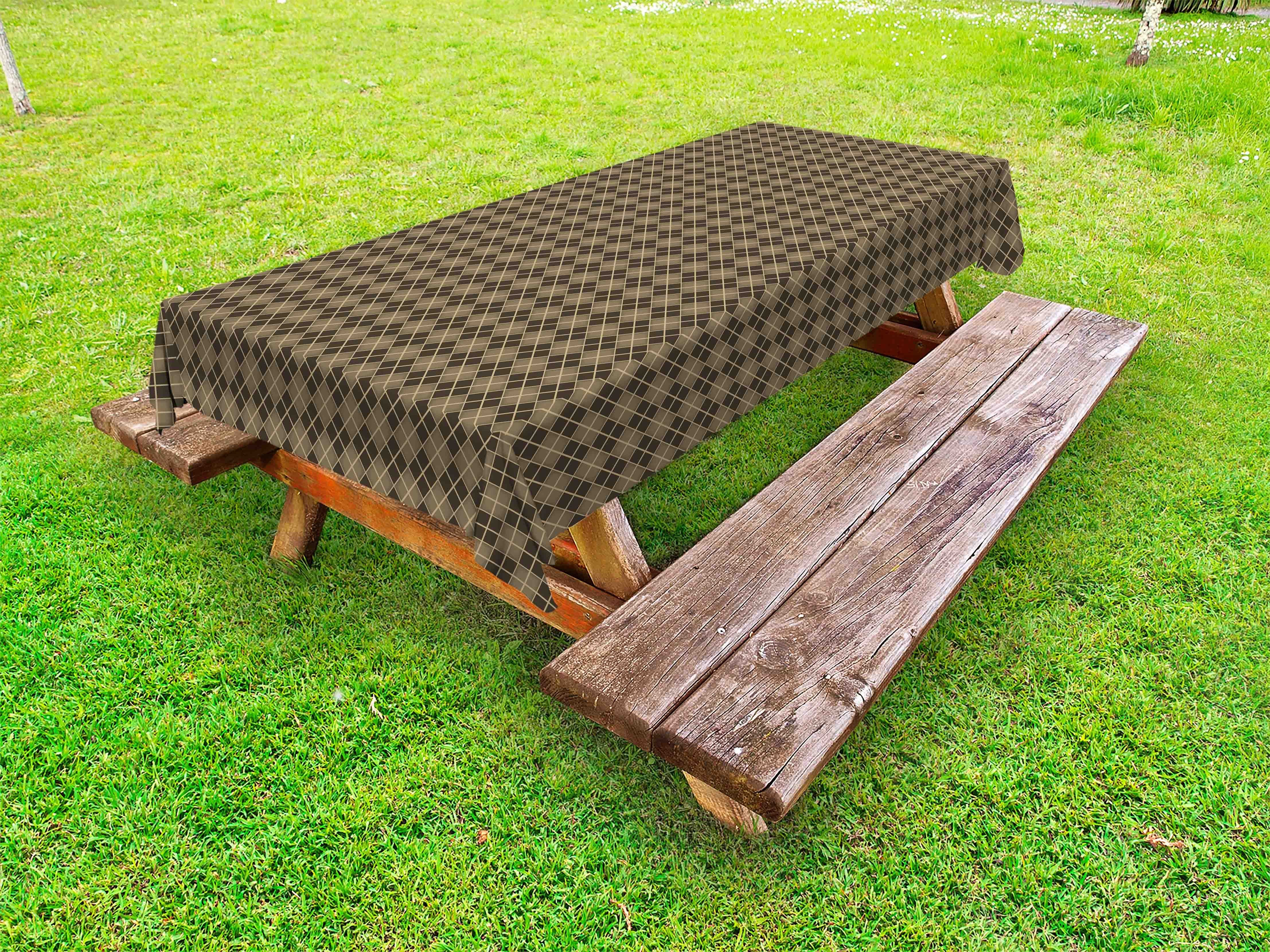 Abakuhaus Tischdecke dekorative waschbare Bicolor Plaid Brown und Geometrisches Picknick-Tischdecke