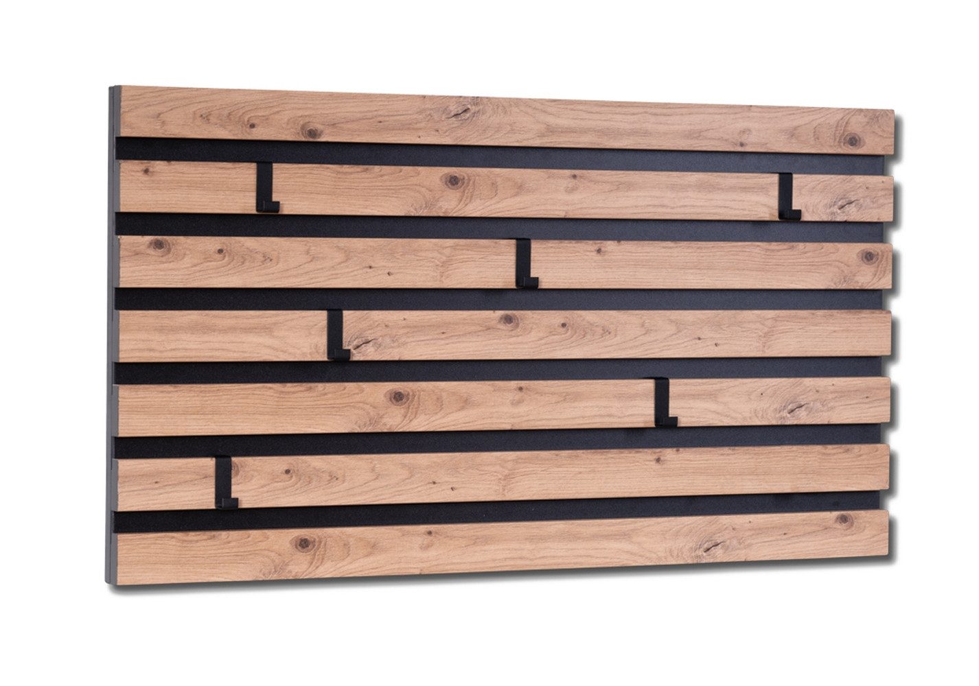 freiraum Garderobenpaneel Tip 1, 6 Hken, 3D Artisaneiche Dekor, Metall schwarz - 80x40 (LxH)