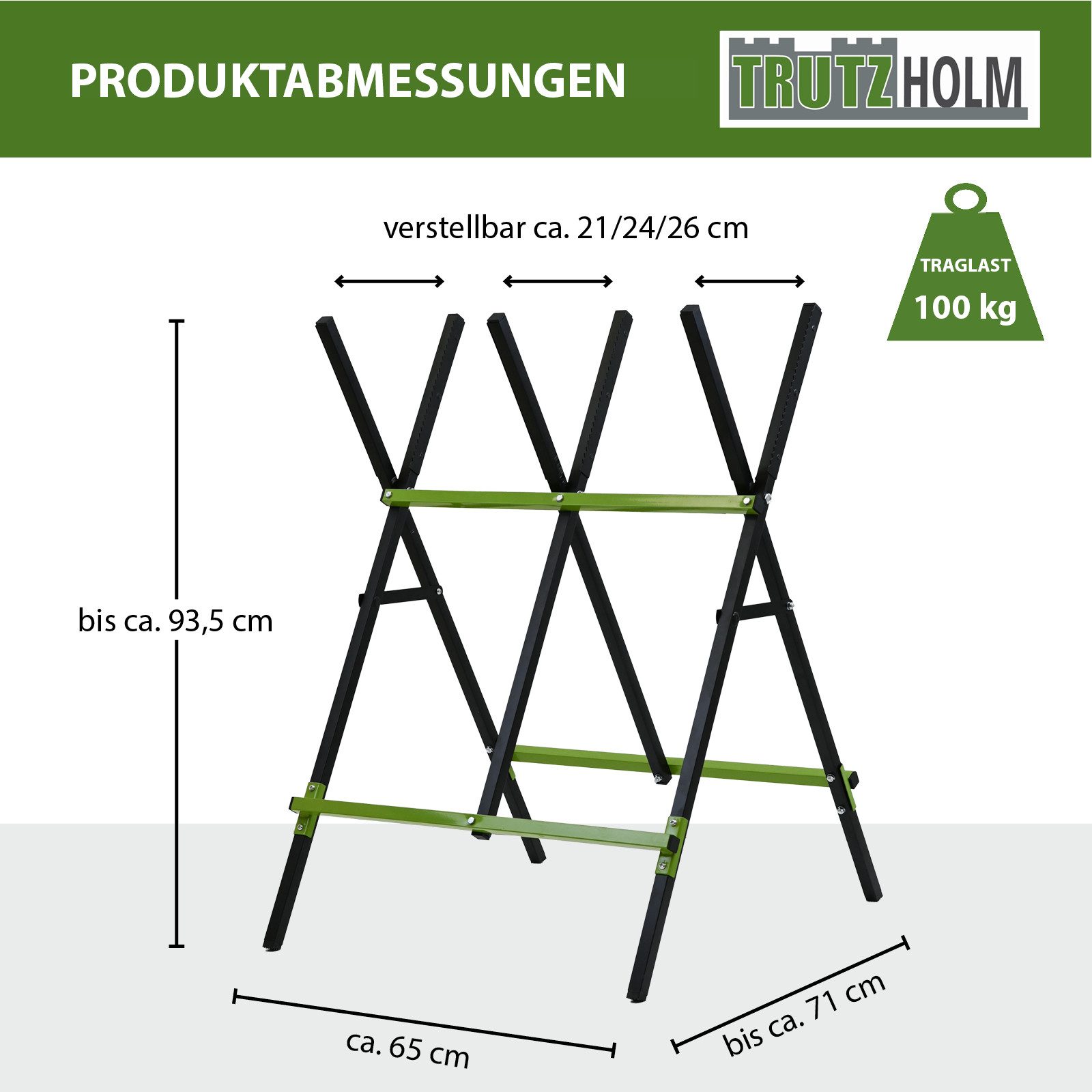 TRUTZHOLM Sägebock Holzsägebock klappbar Stahl pulverbeschichtet 100 kg Traglast, klappbar,3-fach verstellbar,robust – Bild 3 von 5