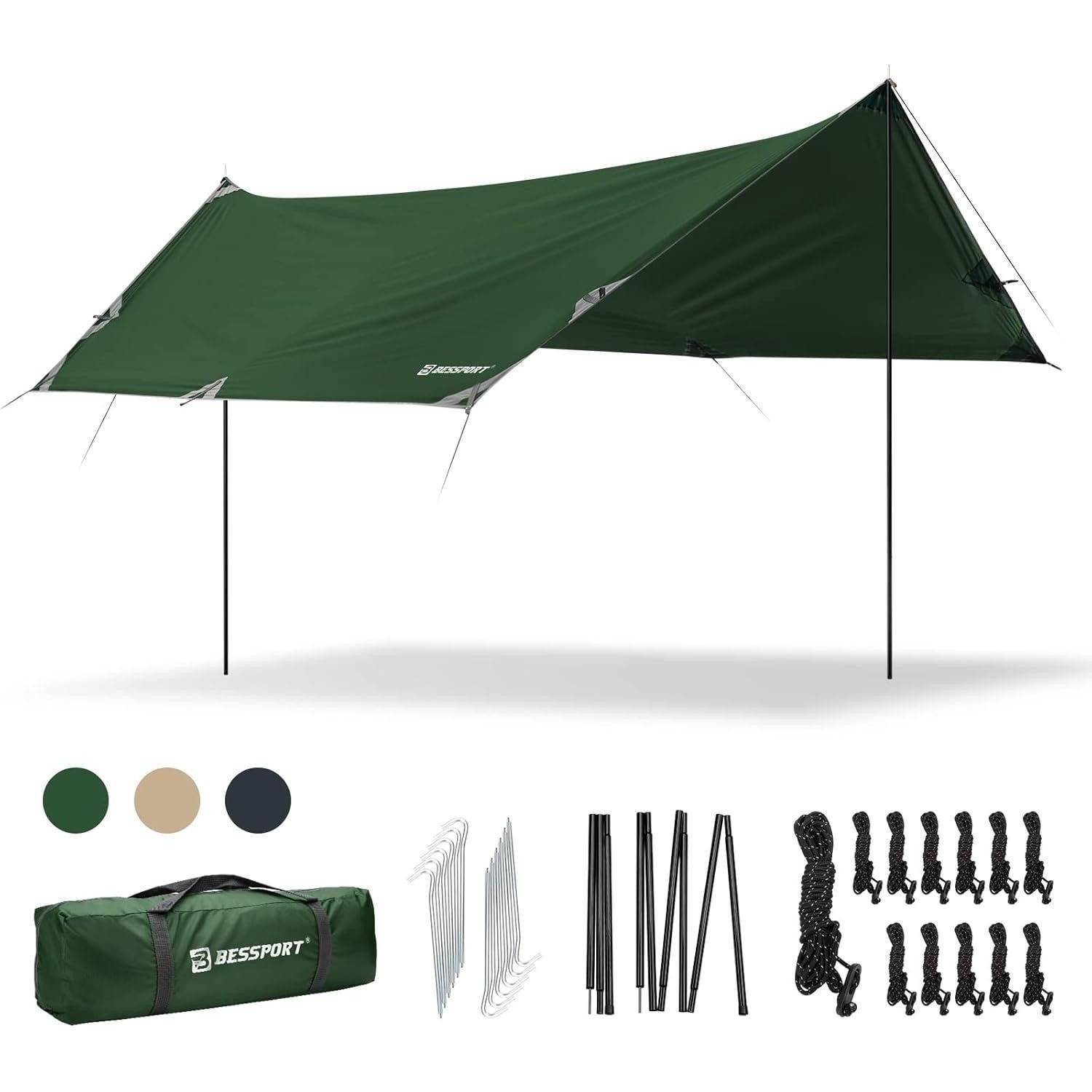 Tarp-Zelt Wasserdichte Zeltplane 3x4.6m mit Stützstange und Erdnägeln