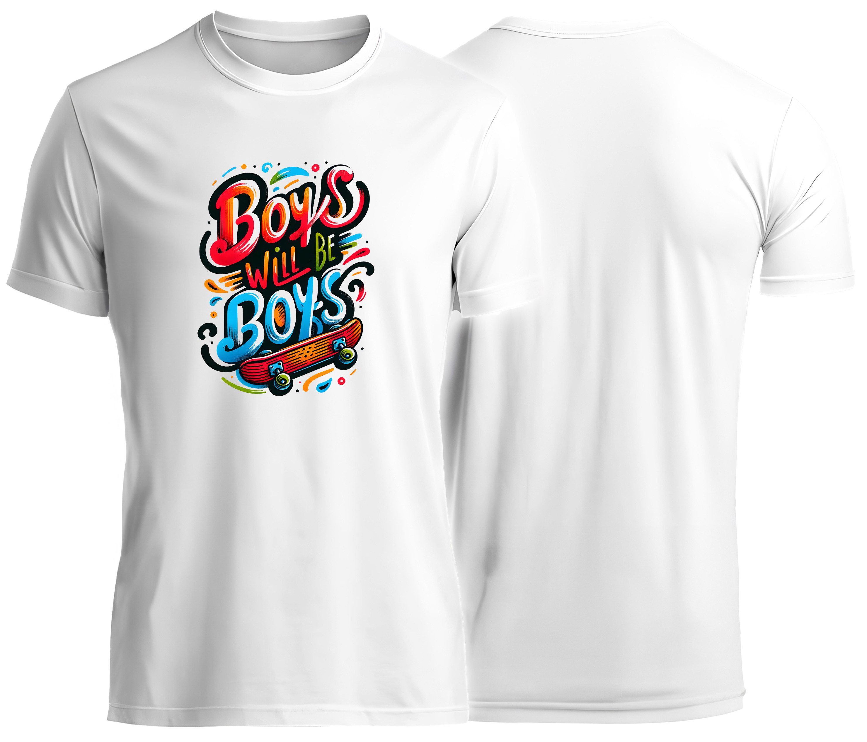 MyDesign24 T-Shirt Skater print Shirt Boys will be Boys Skater T-Shirt weiss kurzarm Regular Fit i537
