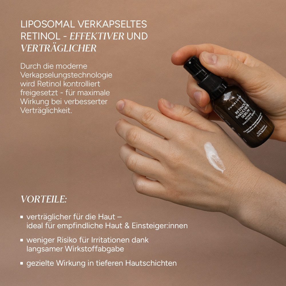 JUNGLÜCK Gesichtsserum Retinol Bakuchiol Serum, mildert Linien & Fältchen, 1-tlg., Unterstützt die Zellerneuerung & sorgt für ein ebenmäßigeres Hautbild