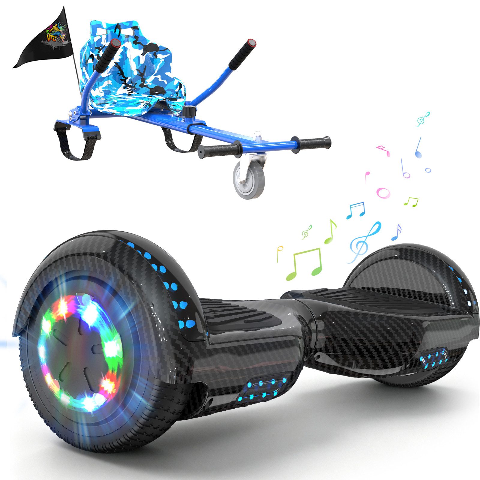 RCB Balance Scooter Kart Set, 6,5 Zoll Hoverboard mit Sitz für Kinder, Hoverboard mit Go-Kart, 120,00 W, 15 km/h, bis zu 10 km Reichweite, keine Straßenzulassung