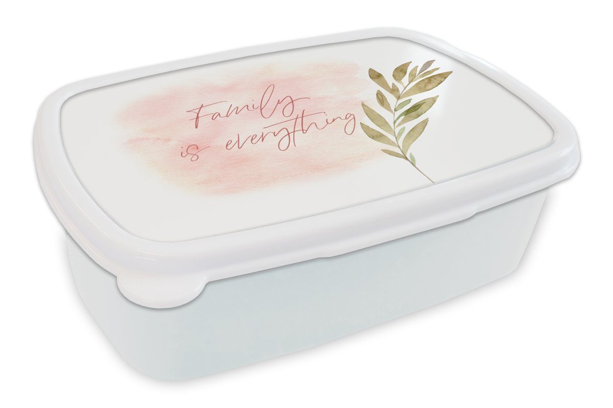 MuchoWow Lunchbox Zitate - Sprichwörter - Familie ist alles, Kunststoff, (2-tlg), Brotbox für Kinder und Erwachsene, Brotdose, für Jungs und Mädchen weiß