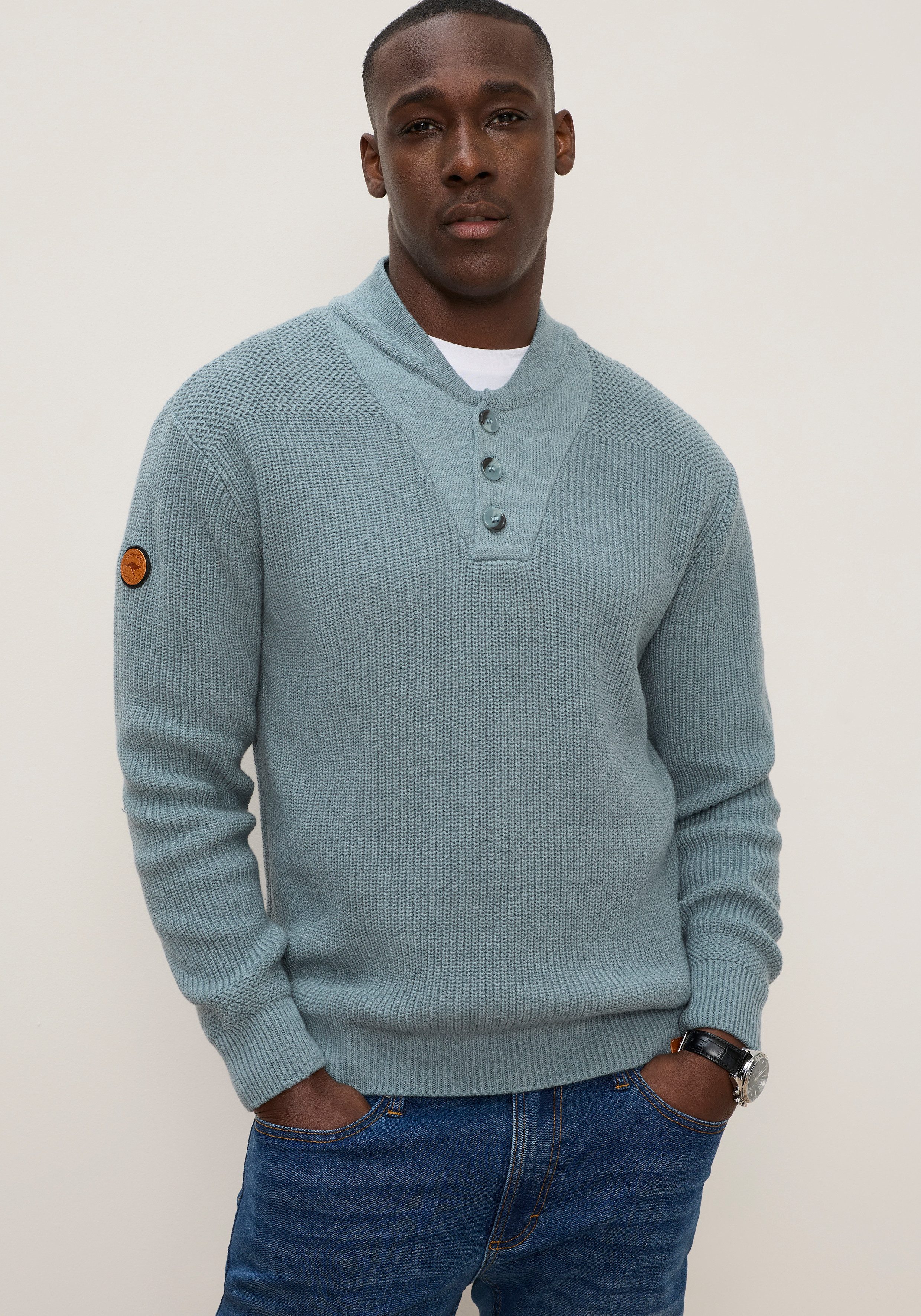 KangaROOS Strickpullover mit Stehkragen, Regular Fit, aus Baumwolle, Langarm
