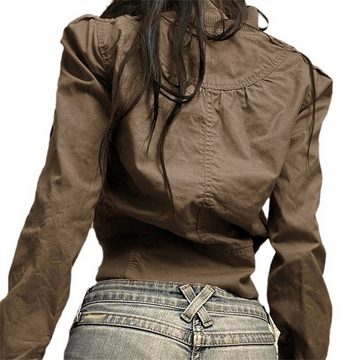 AFAZ New Trading UG Bomberjacke Damen-Retro-Workwear-Taillen-Reißverschluss-Schlankheitsjacke (Modische winddichte Baseballjacke mit Rollkragen)