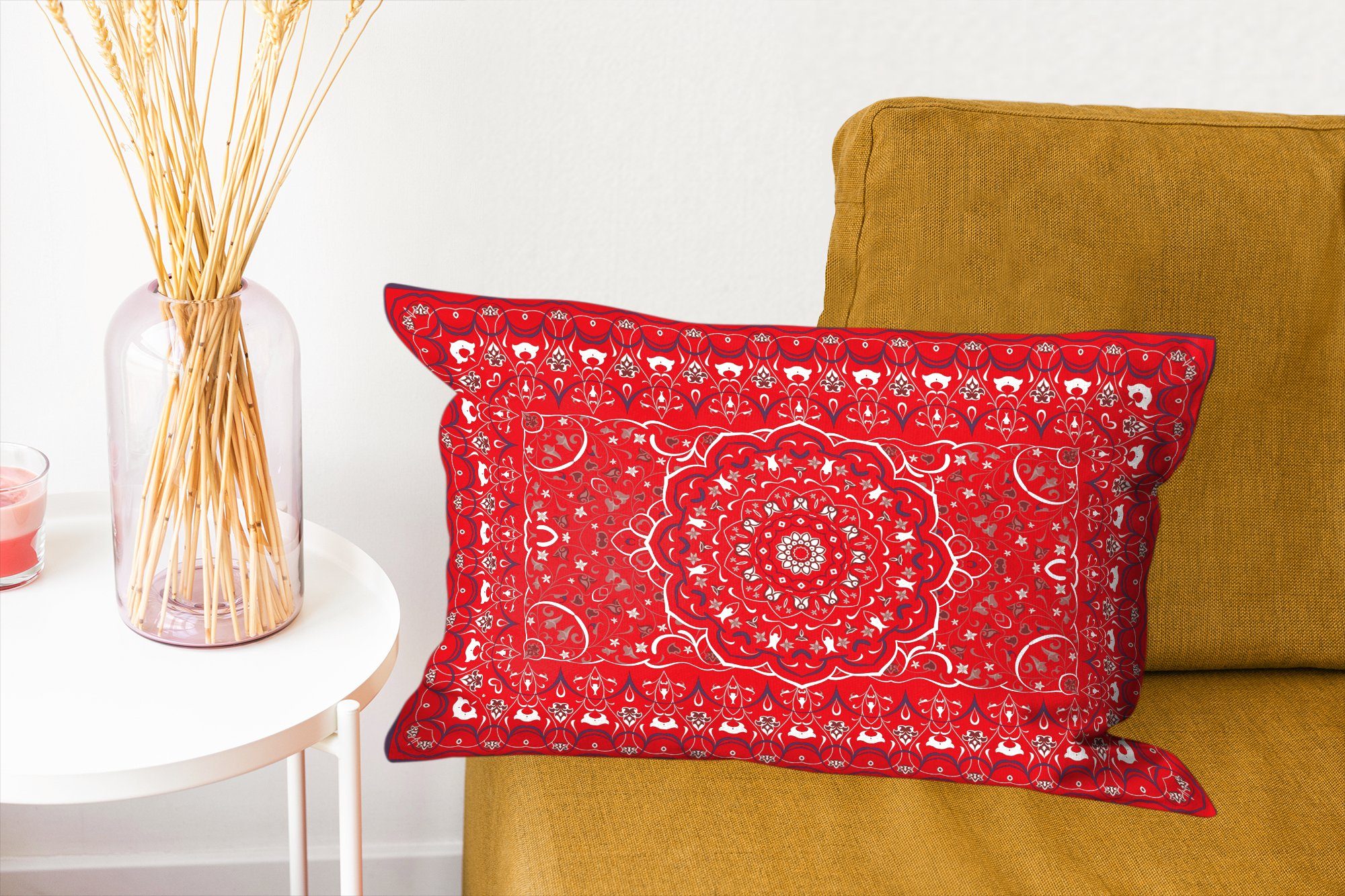 - MuchoWow Teppiche Dekoration, Dekokissen Dekokissen Persische Wohzimmer Mandala Zierkissen, Füllung, Schlafzimmer - Rot, - mit Teppiche