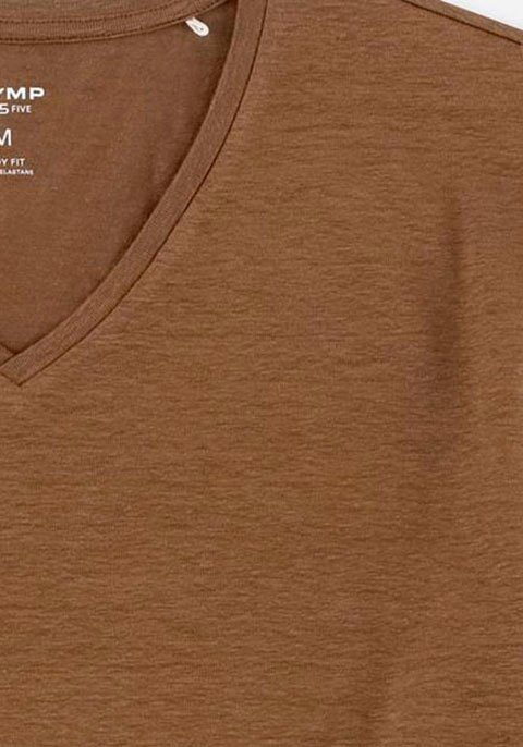 T-Shirt fit braun hohem mit Level body Five Leinenanteil OLYMP
