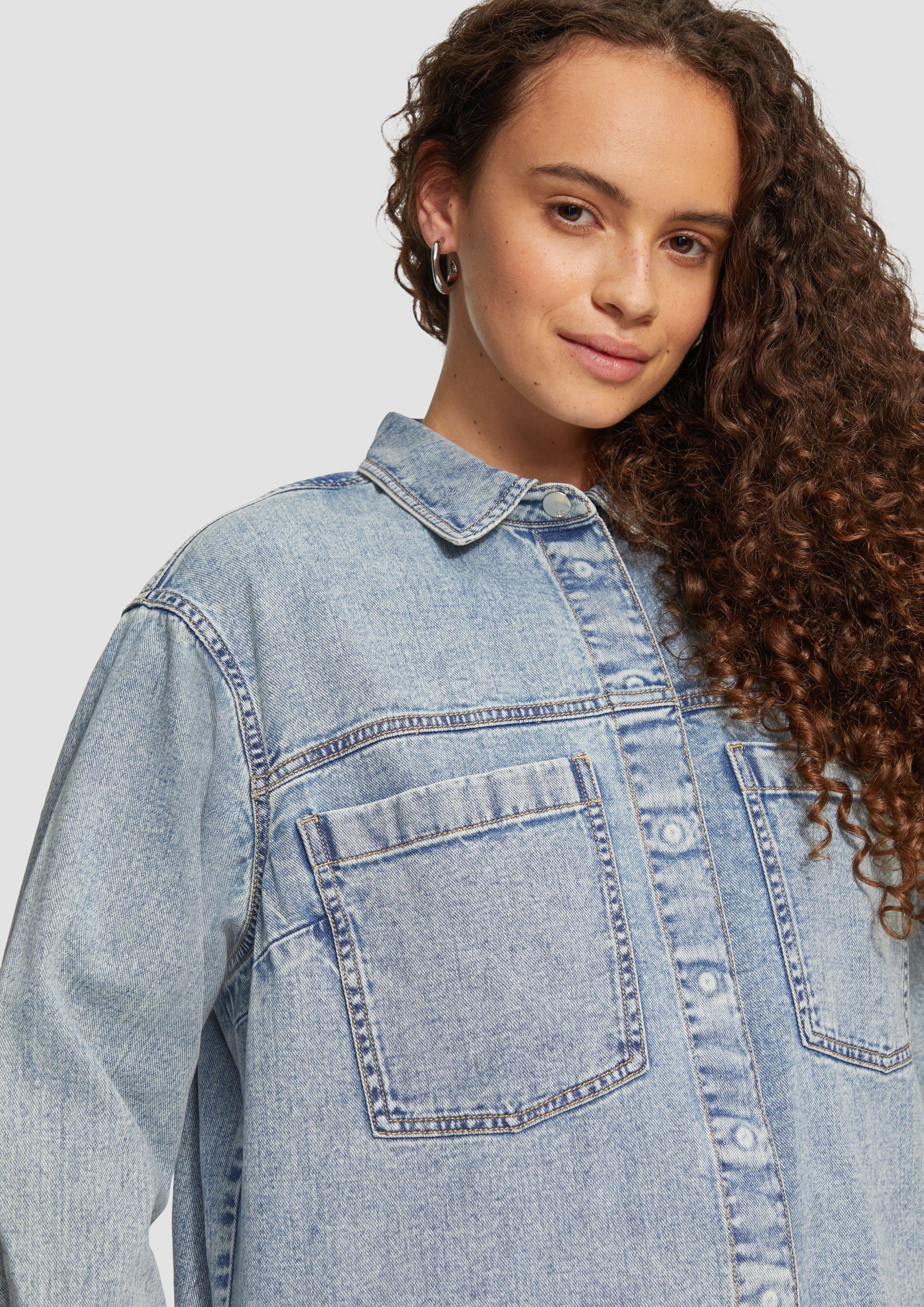 QS Langarmbluse Denim-Hemd mit Brusttaschen günstig online kaufen