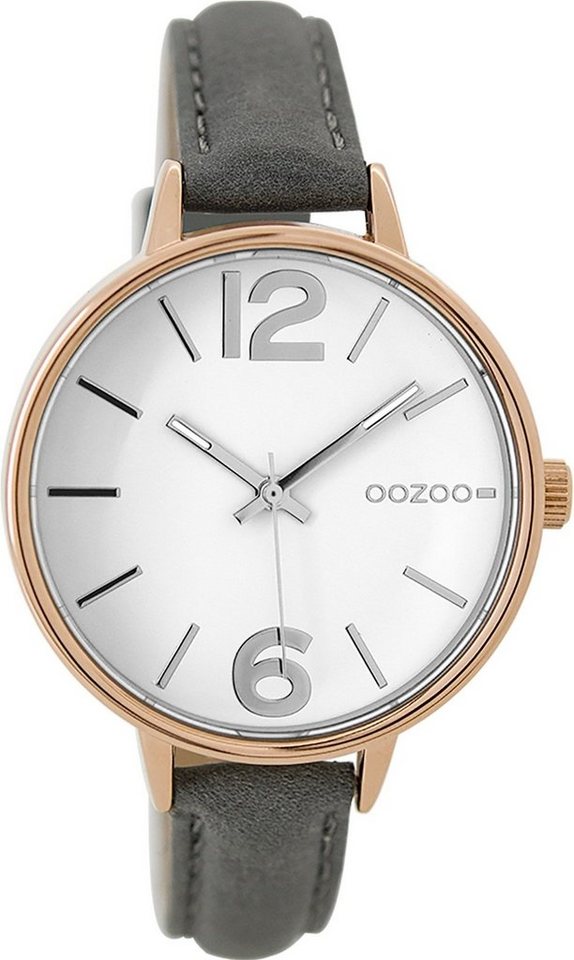 OOZOO (ca. Quarzuhr Zeiger Damenuhr 38mm, und 38mm) Oozoo silberne Damen Lederarmband, rund, Fashion-Style, Timepieces mittel Armbanduhr Indizes