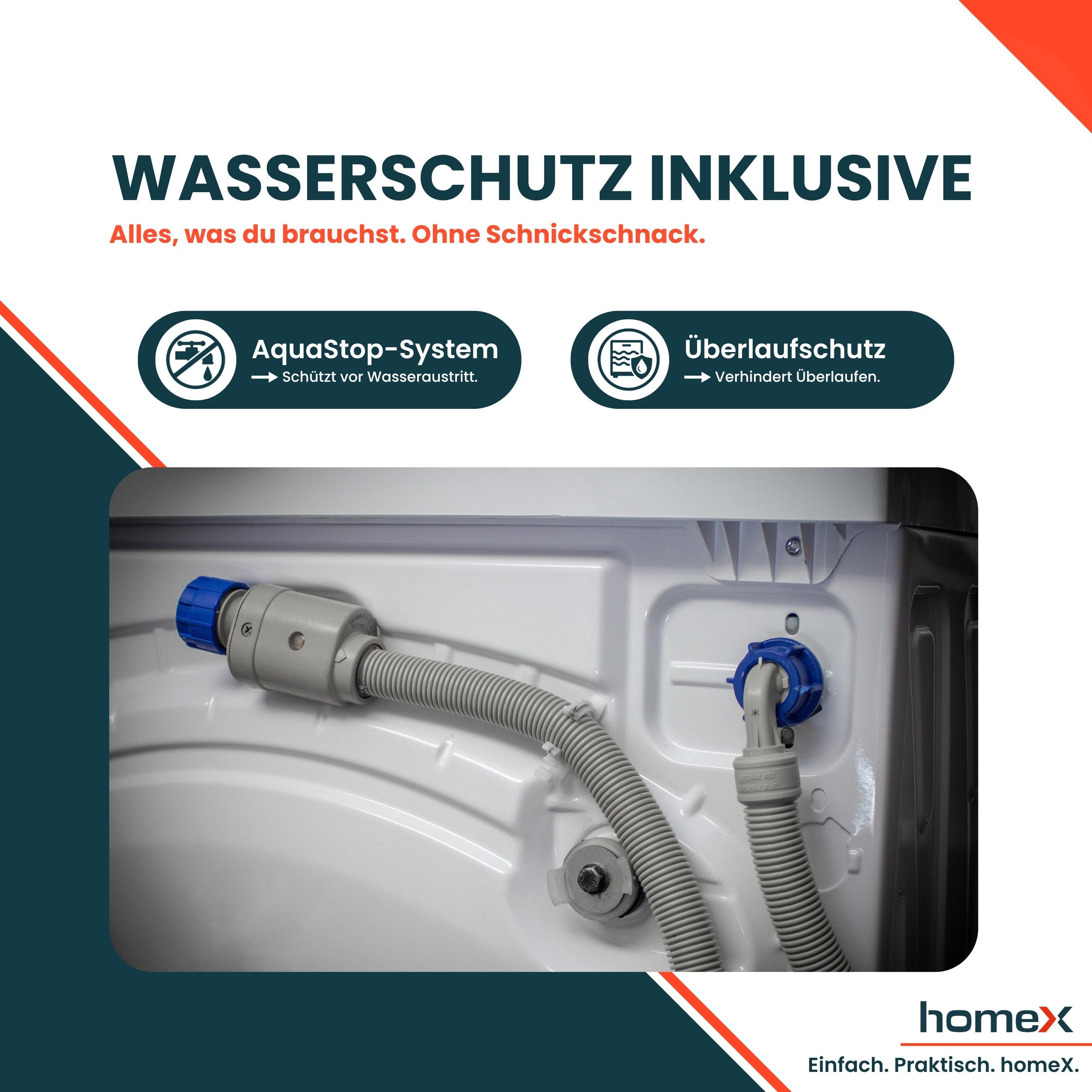 homeX Waschmaschine WF1014H1A-W, 10 kg, 1400 U/min, Frontlader 10kg, Dampffunktion, AquaStop, Inverter Motor, EEK A -10% – Bild 5 von 5