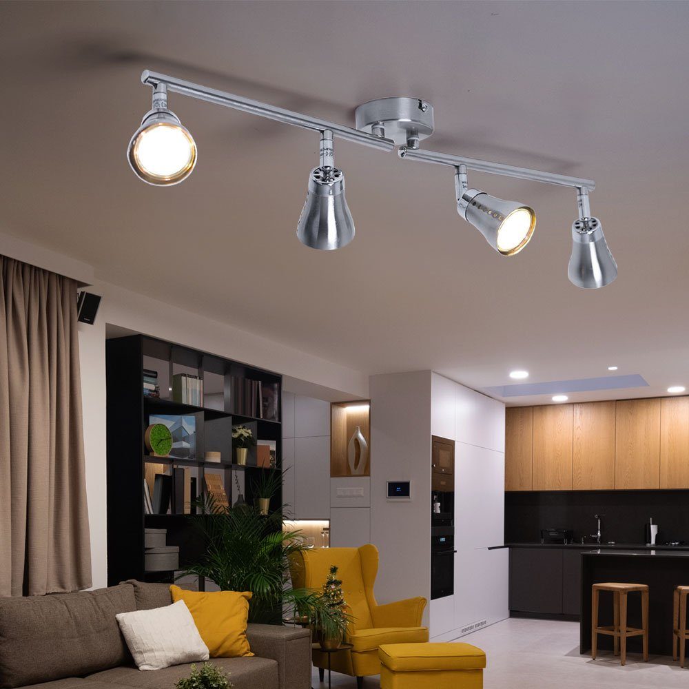 etc-shop LED Deckenleuchte, Warmweiß, 4 silber Strahler verbaut, LED-Leuchtmittel fest flammig Deckenleuchte Deckenlampe Wohnraum