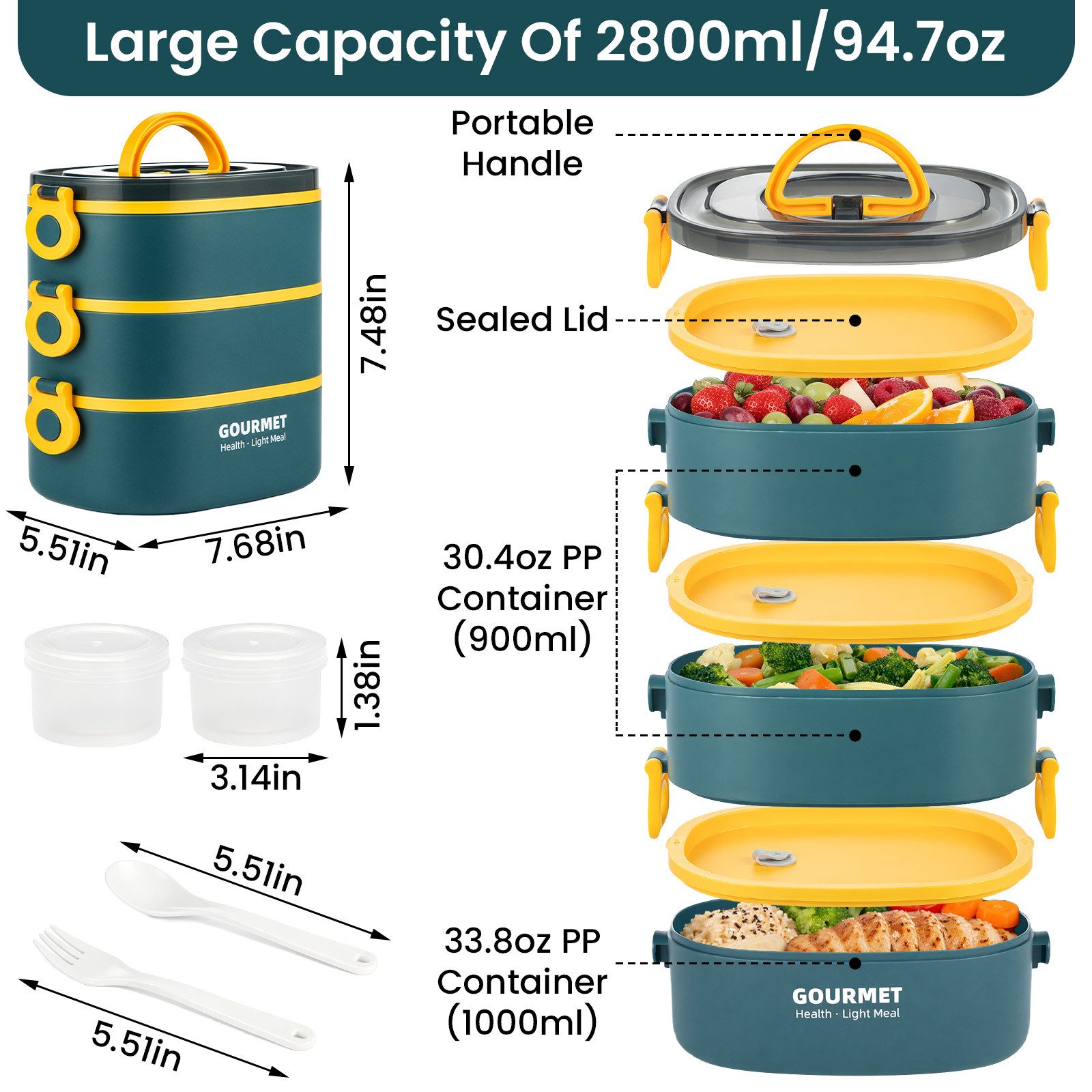 Youyijia Lunchbox Bento Box Brotdose Lunchbox, stapelbar 3-lagige Brotdose Behälter