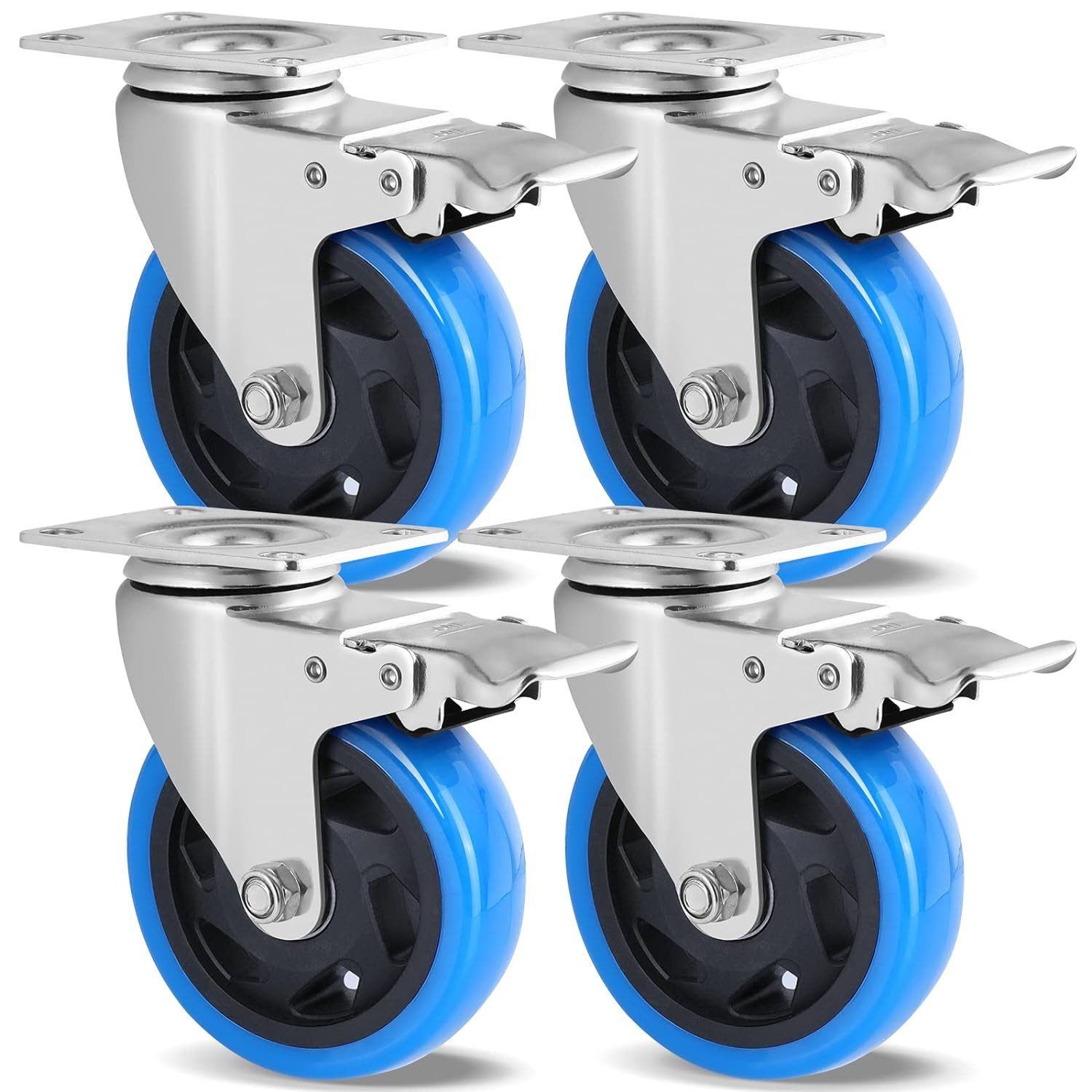 TLGREEN Lenkrolle 4er set Lenkrollen 100mm mit Bremse, (Schwerlastrollen Tragkraft 600 kg, keine Spuren & Leise Rollen für Möbel), Transportrollen für Werkzeugtasche Industrietransport und Logistik