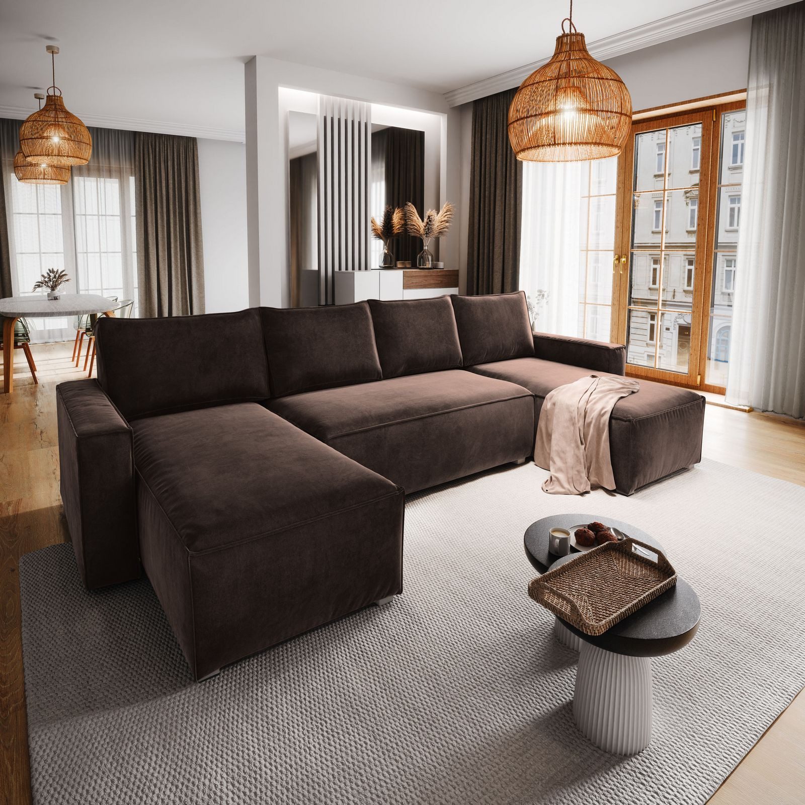 Masseno Ecksofa DENI mit Schlaffunktion U-Form, Sofa mit Bettkasten günstig online kaufen