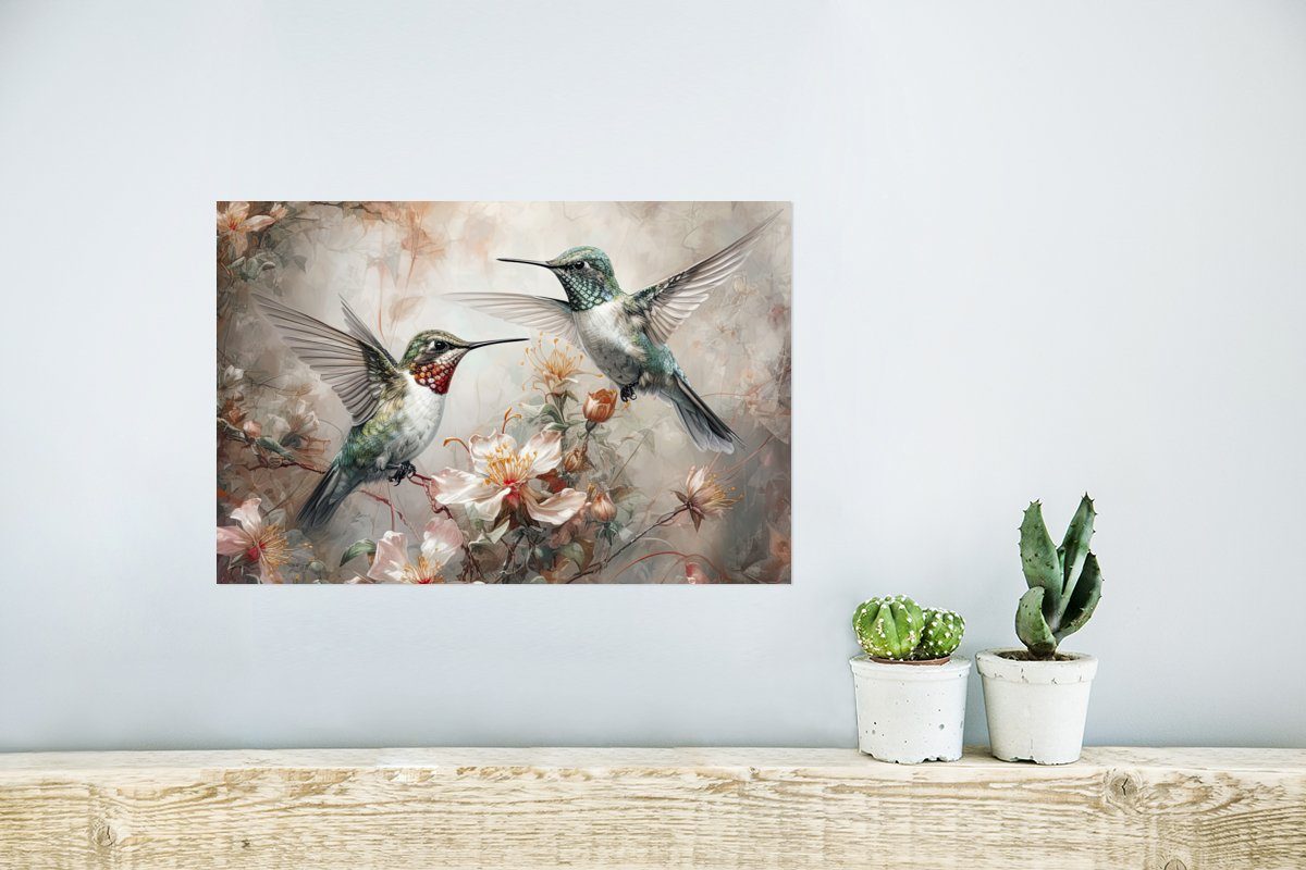 Wandposter Poster - Pflanzen, Blumen Poster, Rahmen Kolibri MuchoWow - Wohnzimmer, - Wandbild, (1 für Ohne Vögel St),