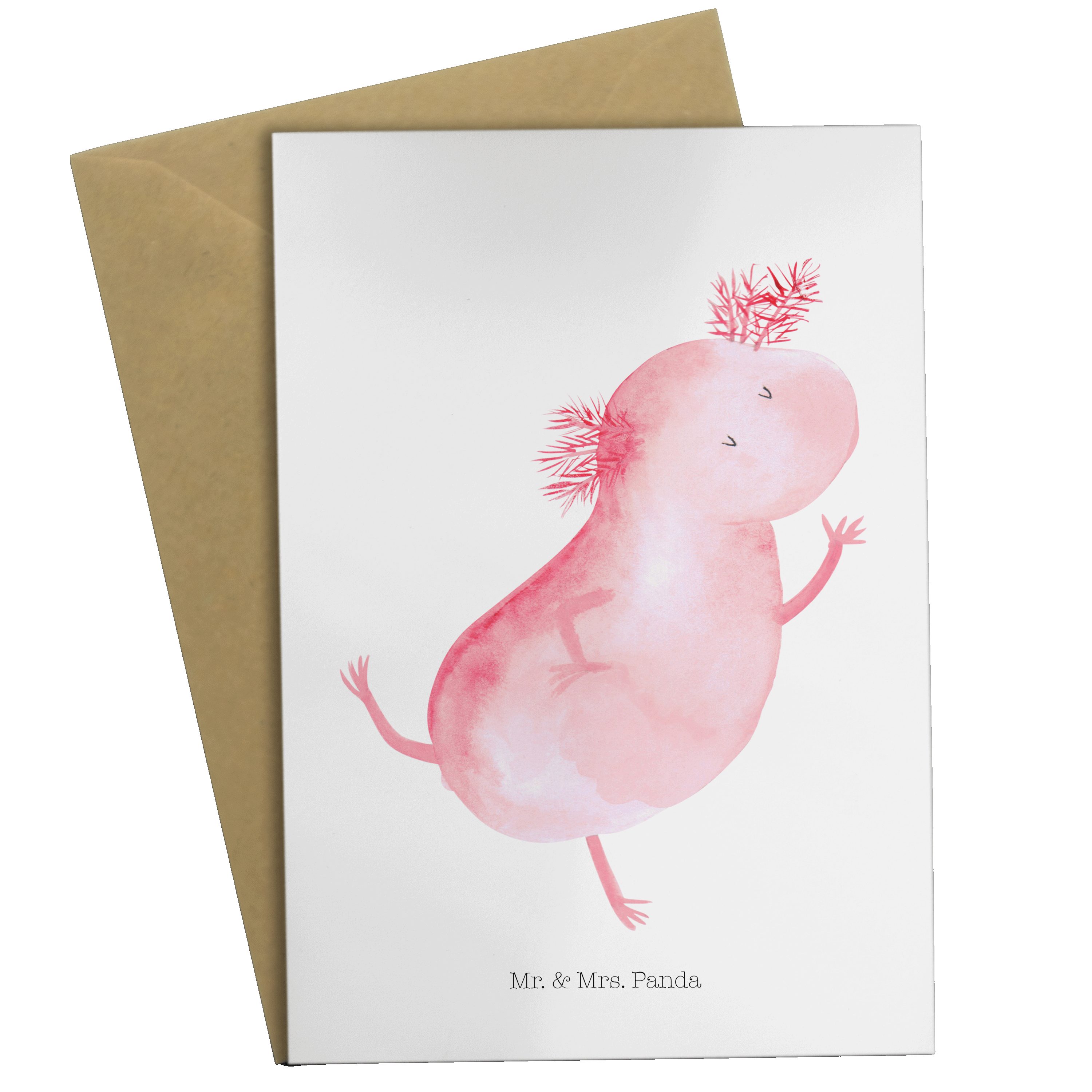 Mr. & Mrs. Panda Grußkarte Axolotl tanzt - Weiß - Geschenk, Schwanzlurch, beste Freundin, Hochze