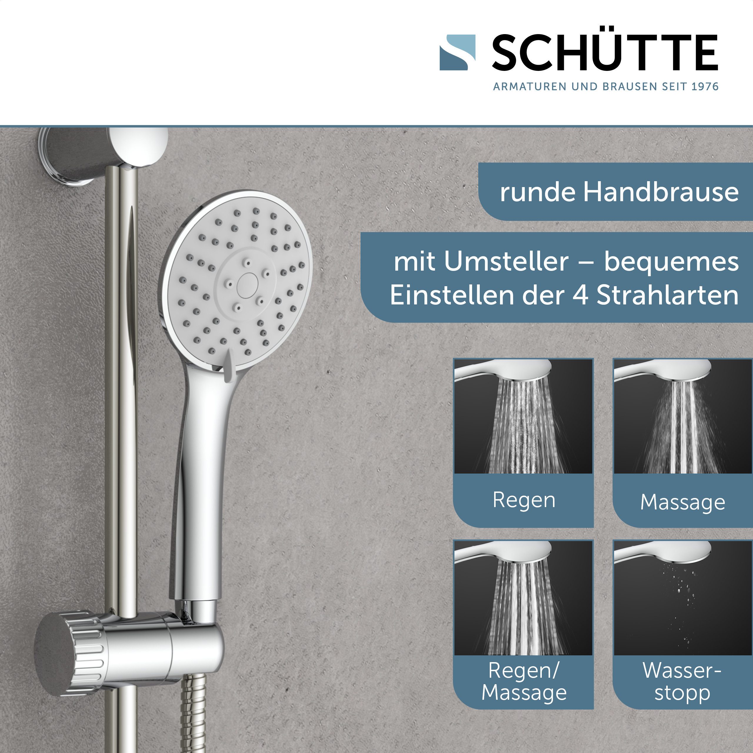 Schütte Brausegarnitur Napoli, Höhe 56 cm, Set, Regendusche mit Schlauch und Halterung, Duschkopf mit 3 Strahlarten