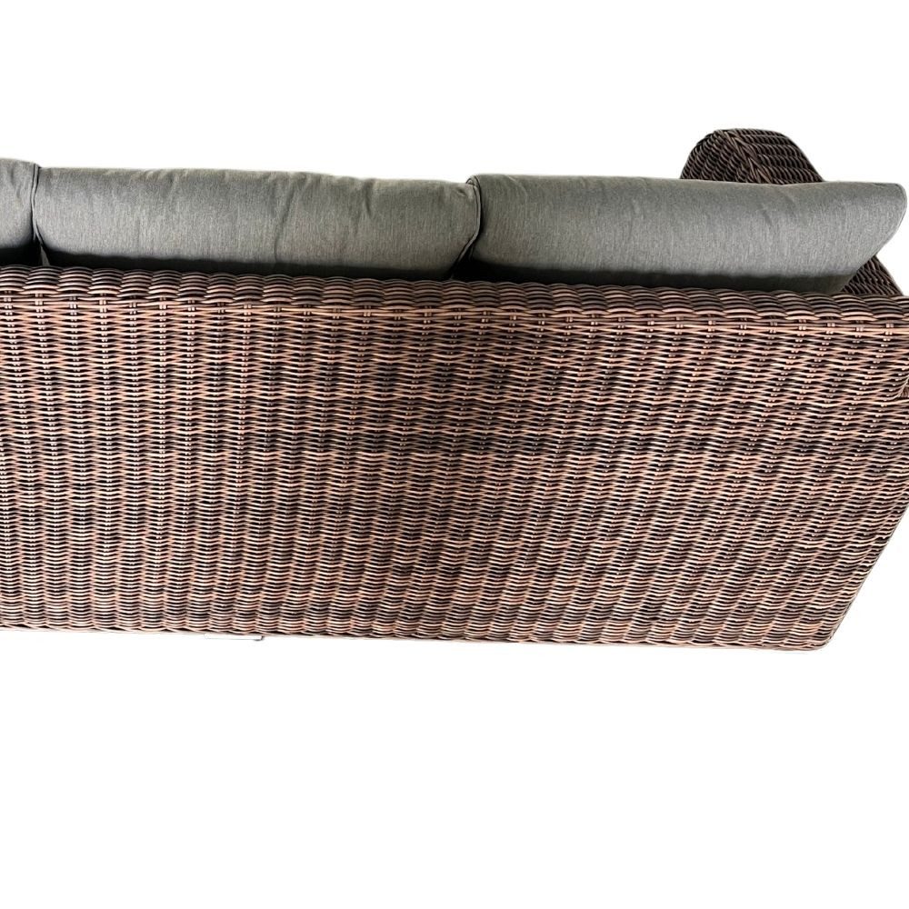 LebensWohnArt Loungesofa 3er Lounge Sofa VITA rundes Polyrattan Natural-Brown Gartenmöbel